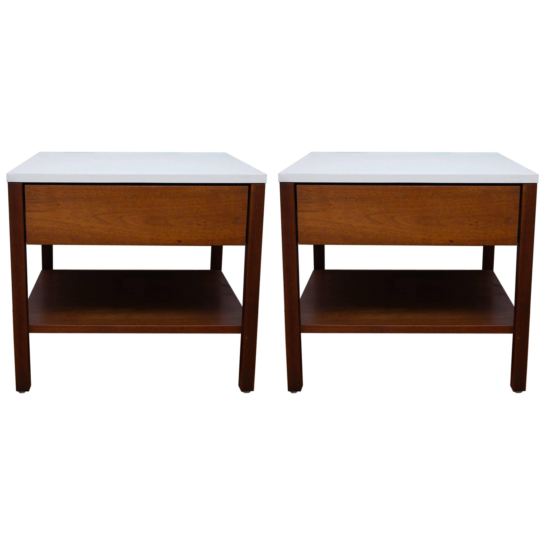 Pair of Knoll Walnut End Tables / Nightstands