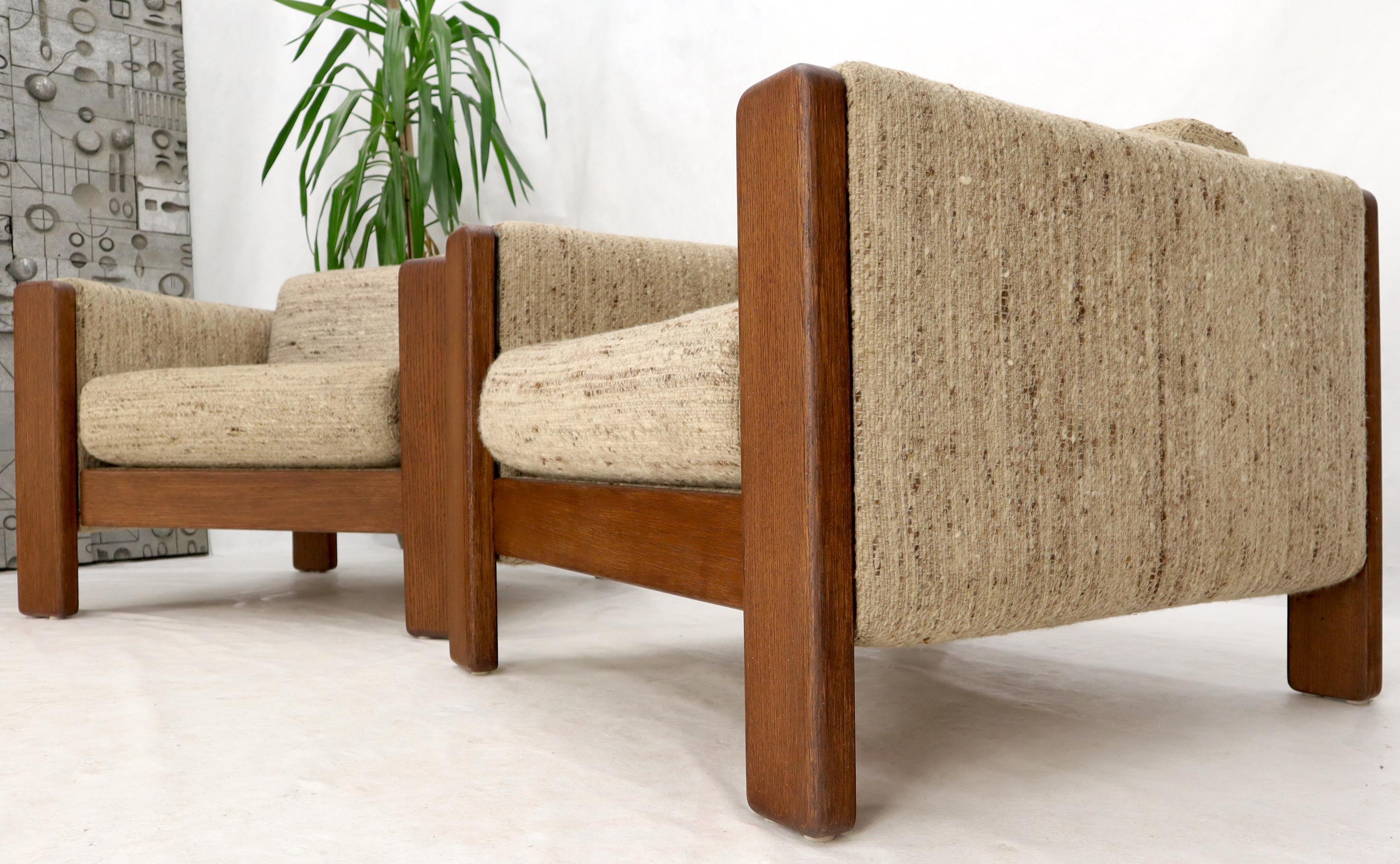 Pair of Knoll Wool Upholstery Cube Shape Lounge Club Chairs Teak Arms 5