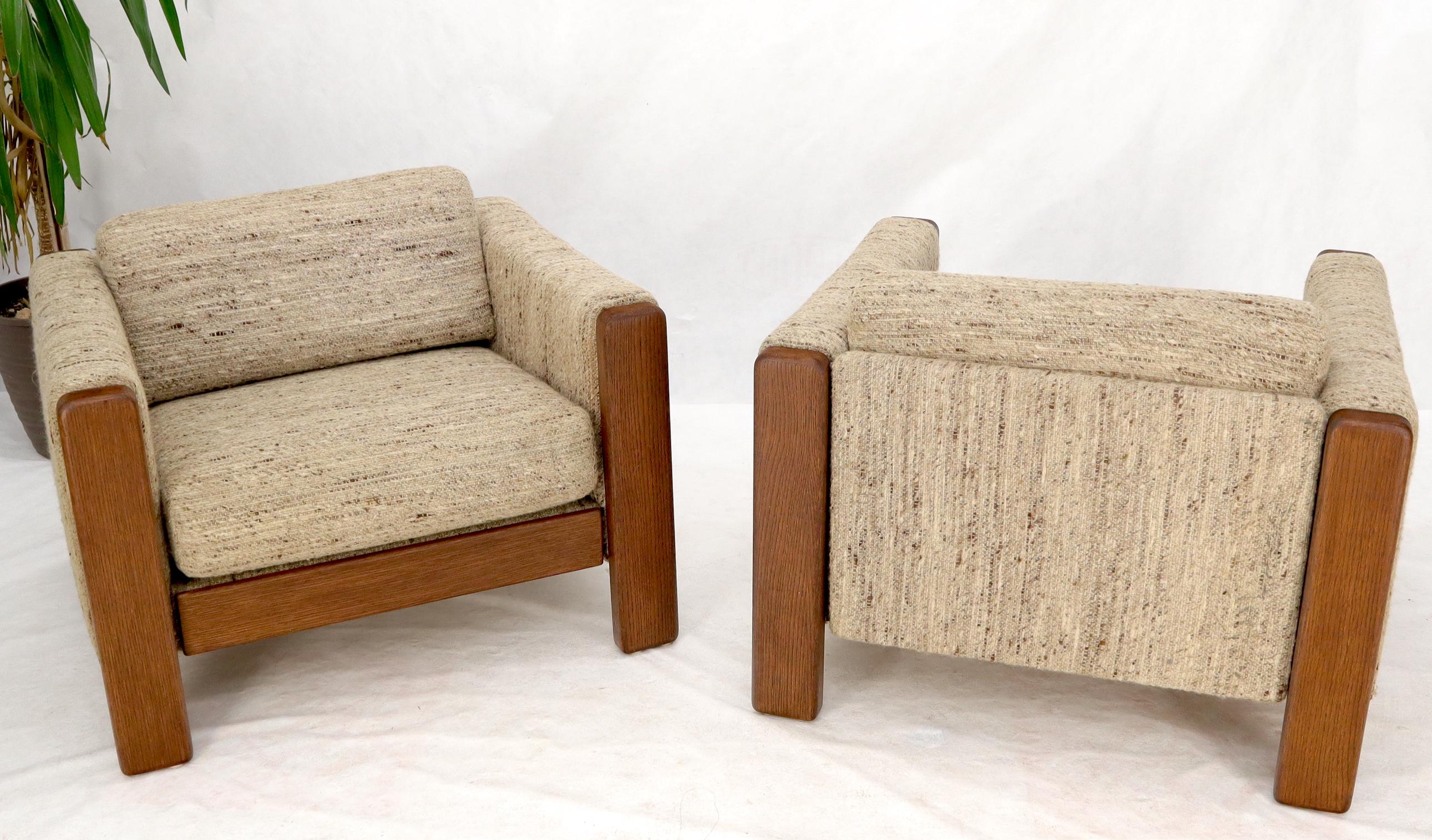 Pair of Knoll Wool Upholstery Cube Shape Lounge Club Chairs Teak Arms 8