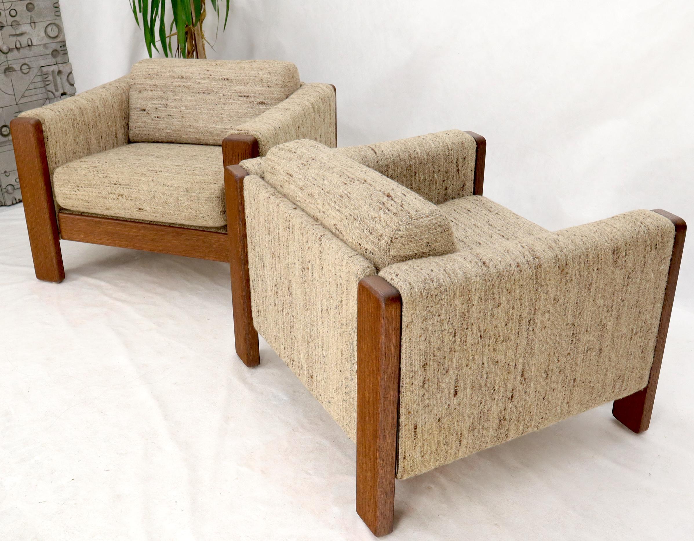 Pair of Knoll Wool Upholstery Cube Shape Lounge Club Chairs Teak Arms 9