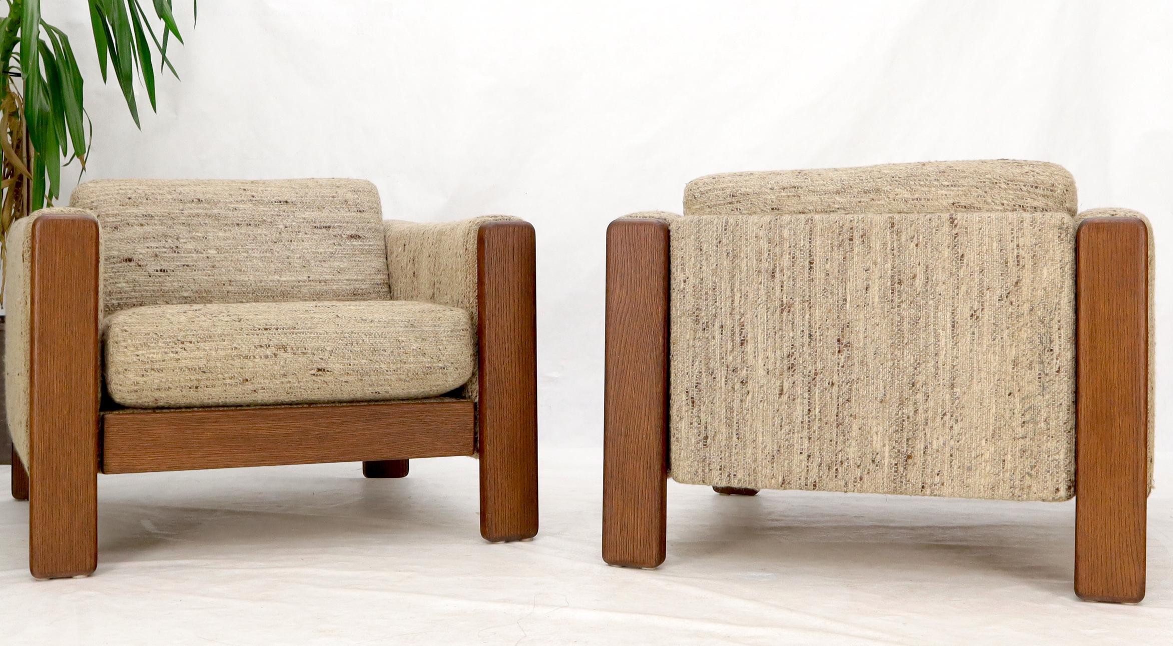 Pair of Knoll Wool Upholstery Cube Shape Lounge Club Chairs Teak Arms 11