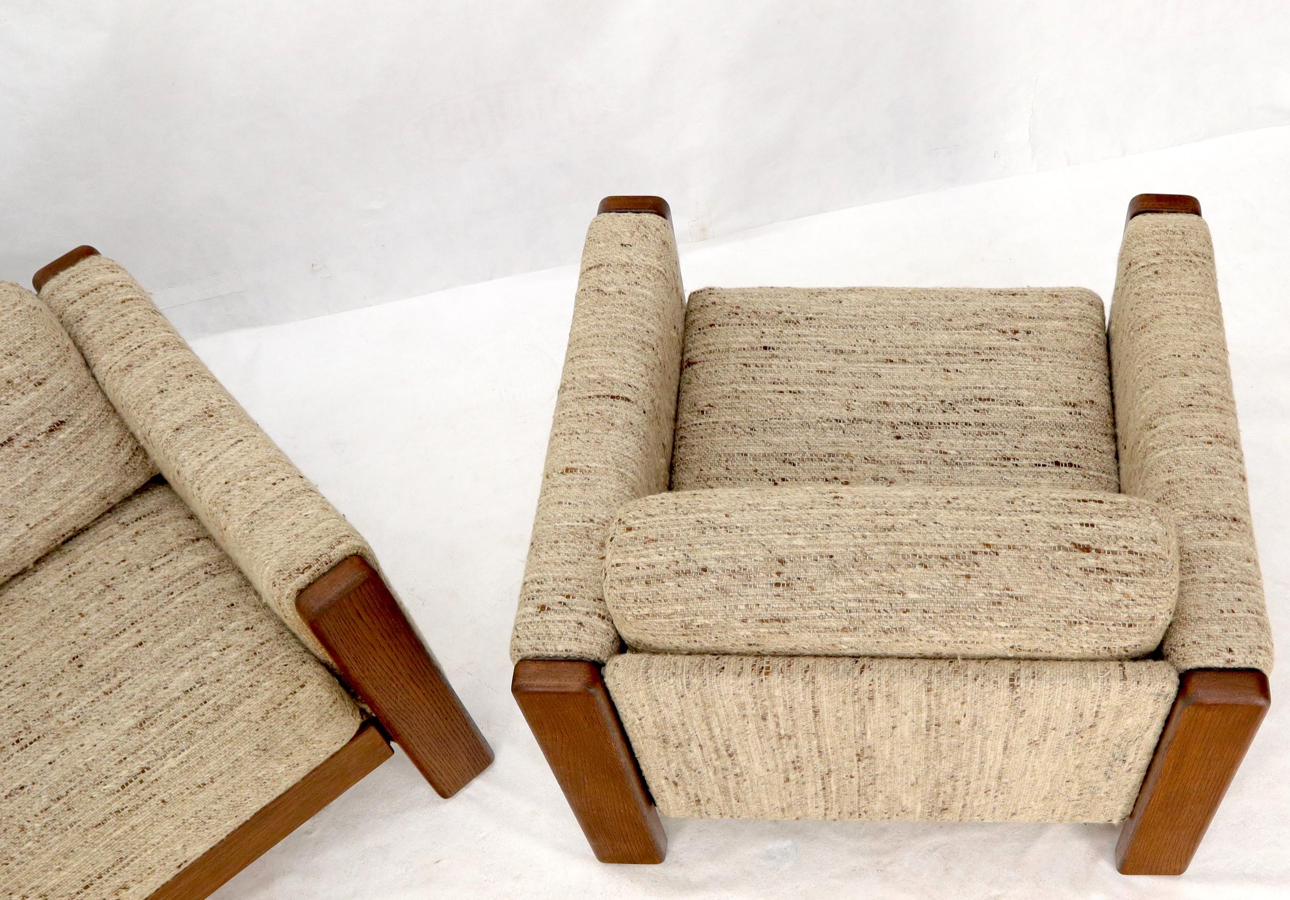 Pair of Knoll Wool Upholstery Cube Shape Lounge Club Chairs Teak Arms 12