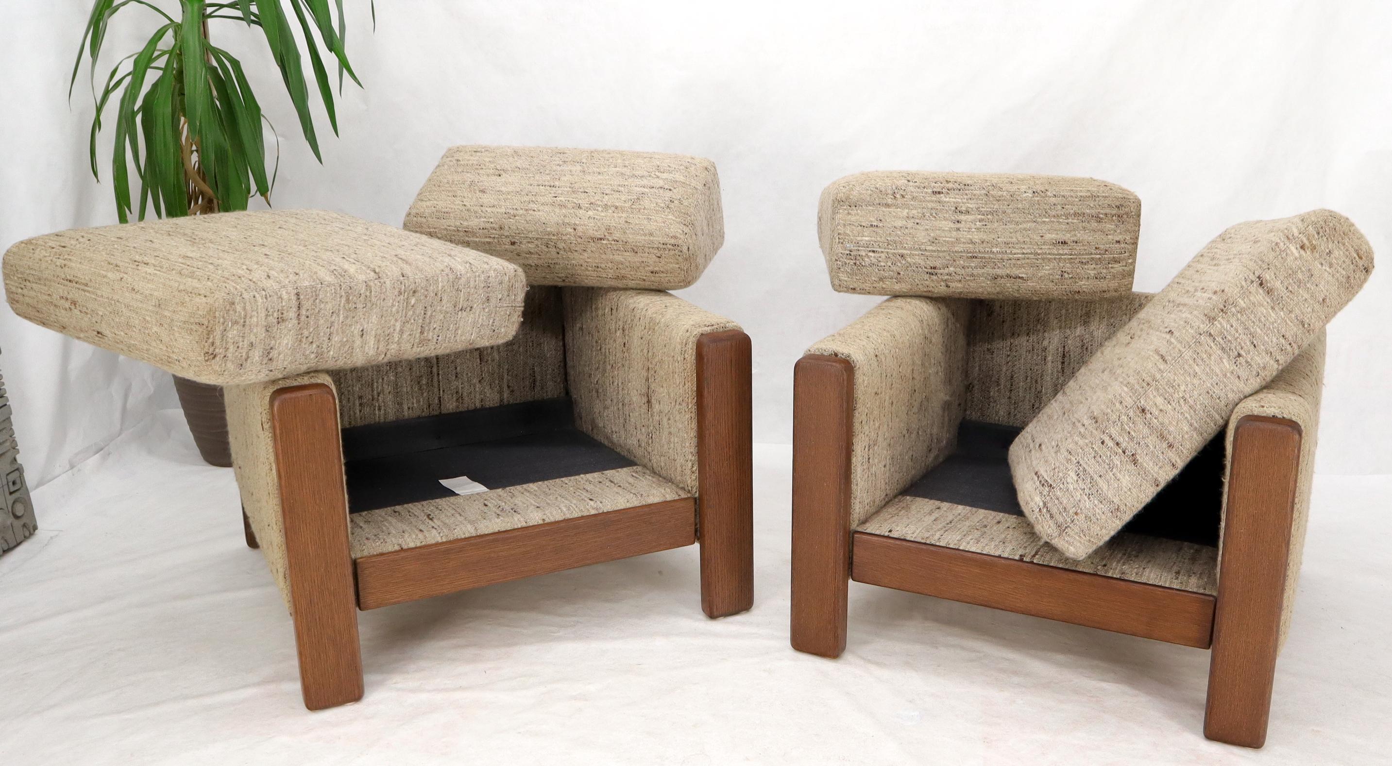 Pair of Knoll Wool Upholstery Cube Shape Lounge Club Chairs Teak Arms 1