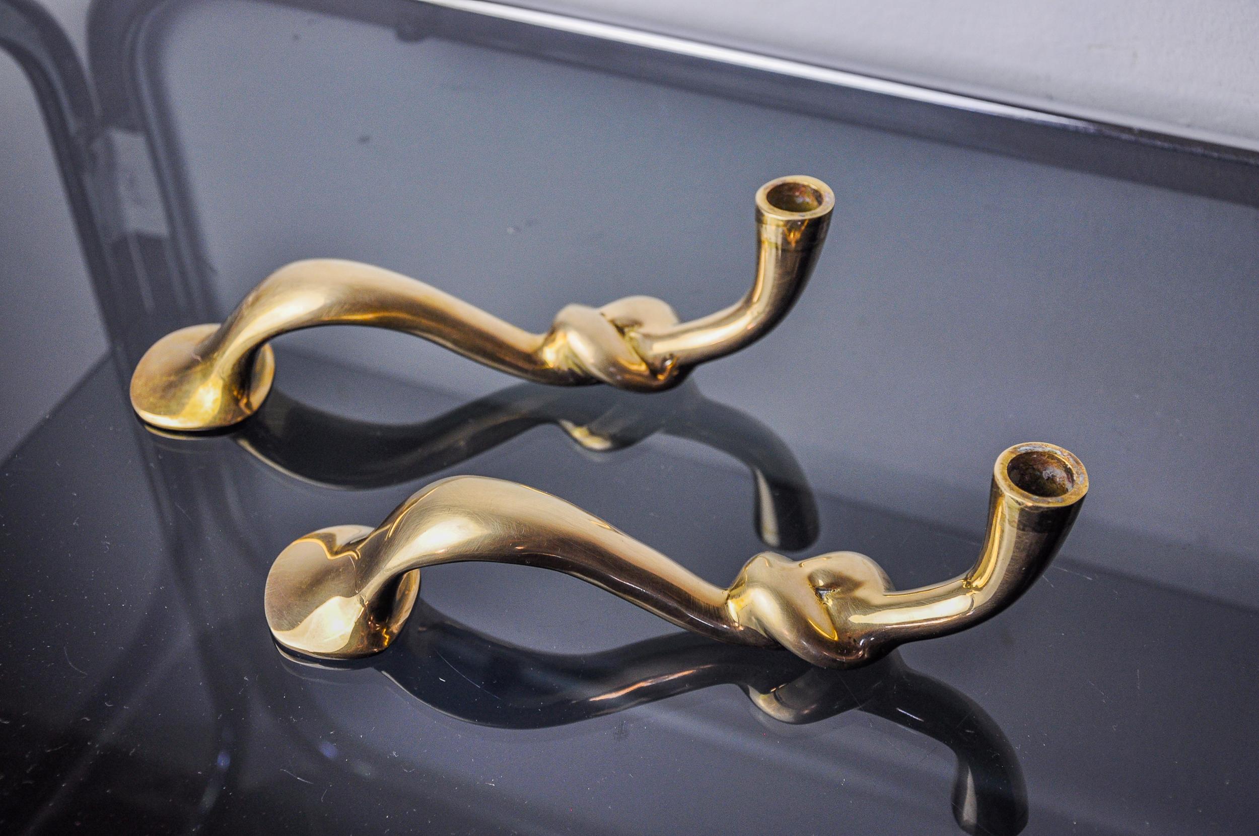 Pareja de candelabros de nudo en bronce, diseño brutalista, Italia, 1970 en Bueno estado para la venta en BARCELONA, ES
