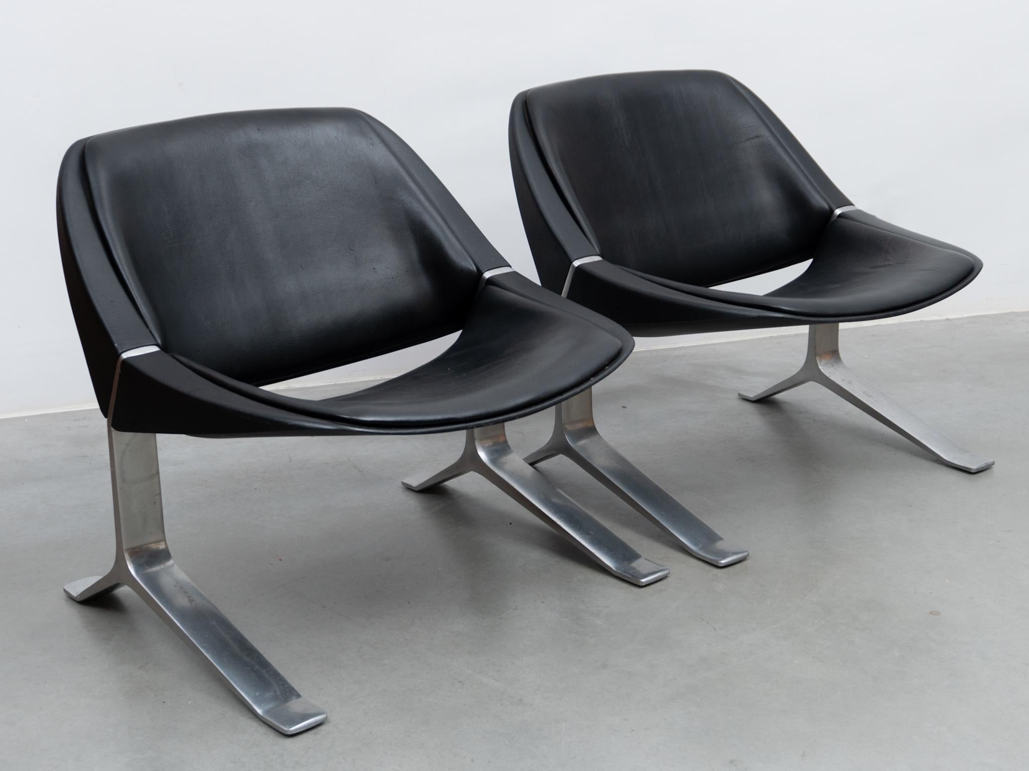Pair of Knut Hesterberg Lounge Black and Chrome Club Arm Chairs, Germany 1971 For Sale 7