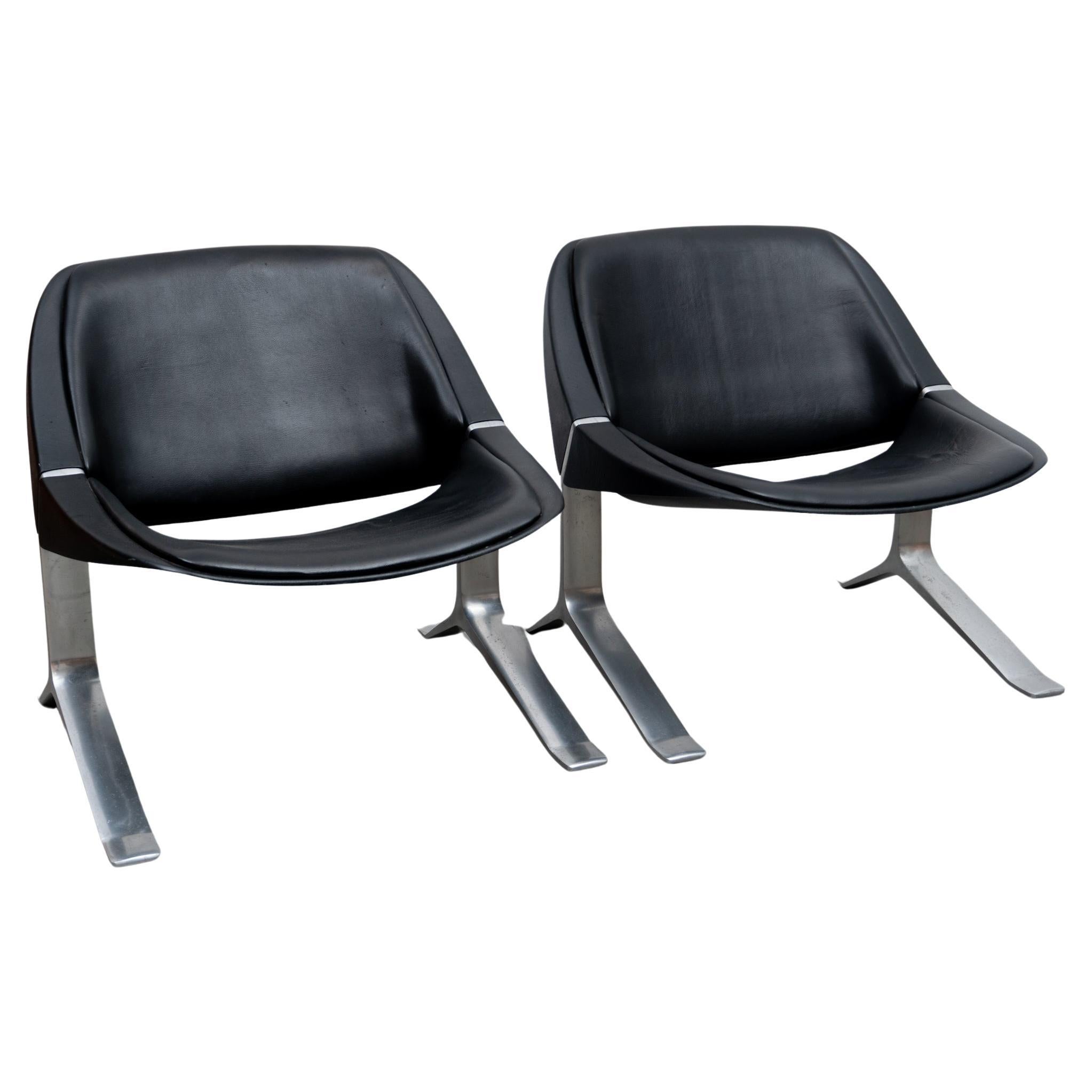 Mid-Century Modern Pair of Knut Hesterberg Lounge Black and Chrome Club Arm Chairs, Germany 1971 For Sale