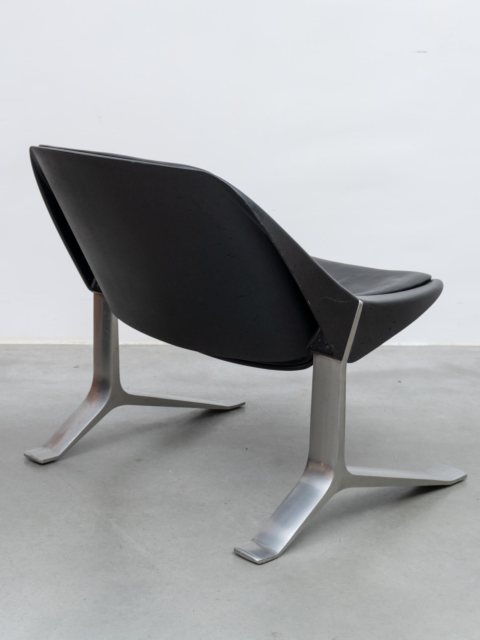 Plastic Pair of Knut Hesterberg Lounge Black and Chrome Club Arm Chairs, Germany 1971 For Sale