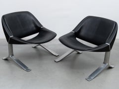 Pair of Knut Hesterberg Lounge Black and Chrome Club Arm Chairs, Germany 1971