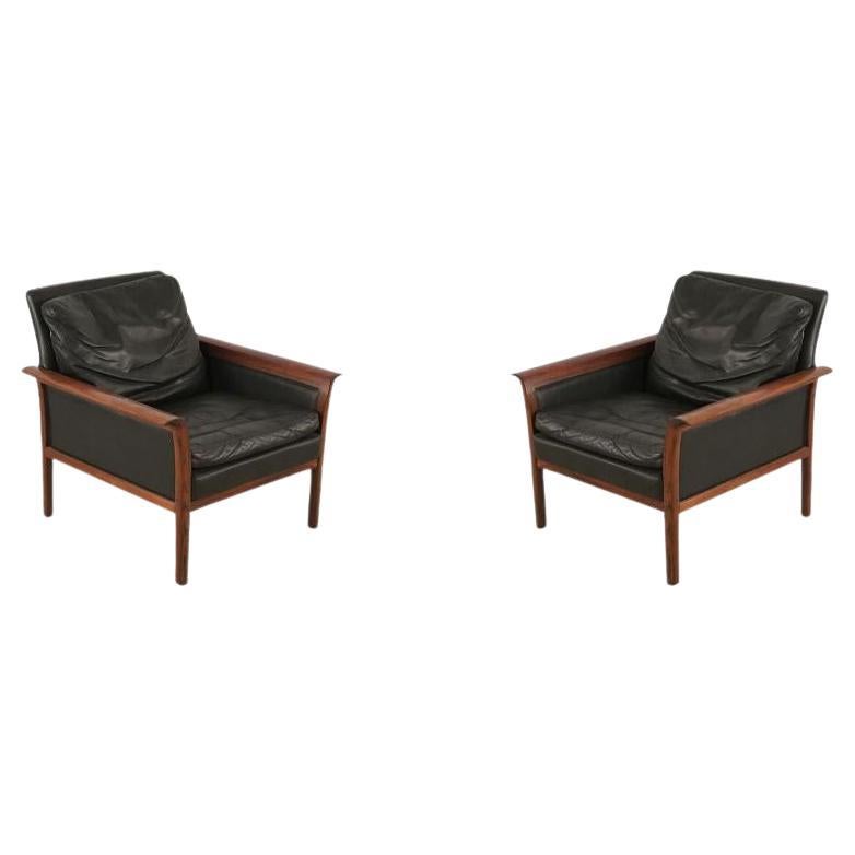 Pair of Mid-Century Norwegian Armchairs by Knut SÃ¦ter in Rosewood For Sale
