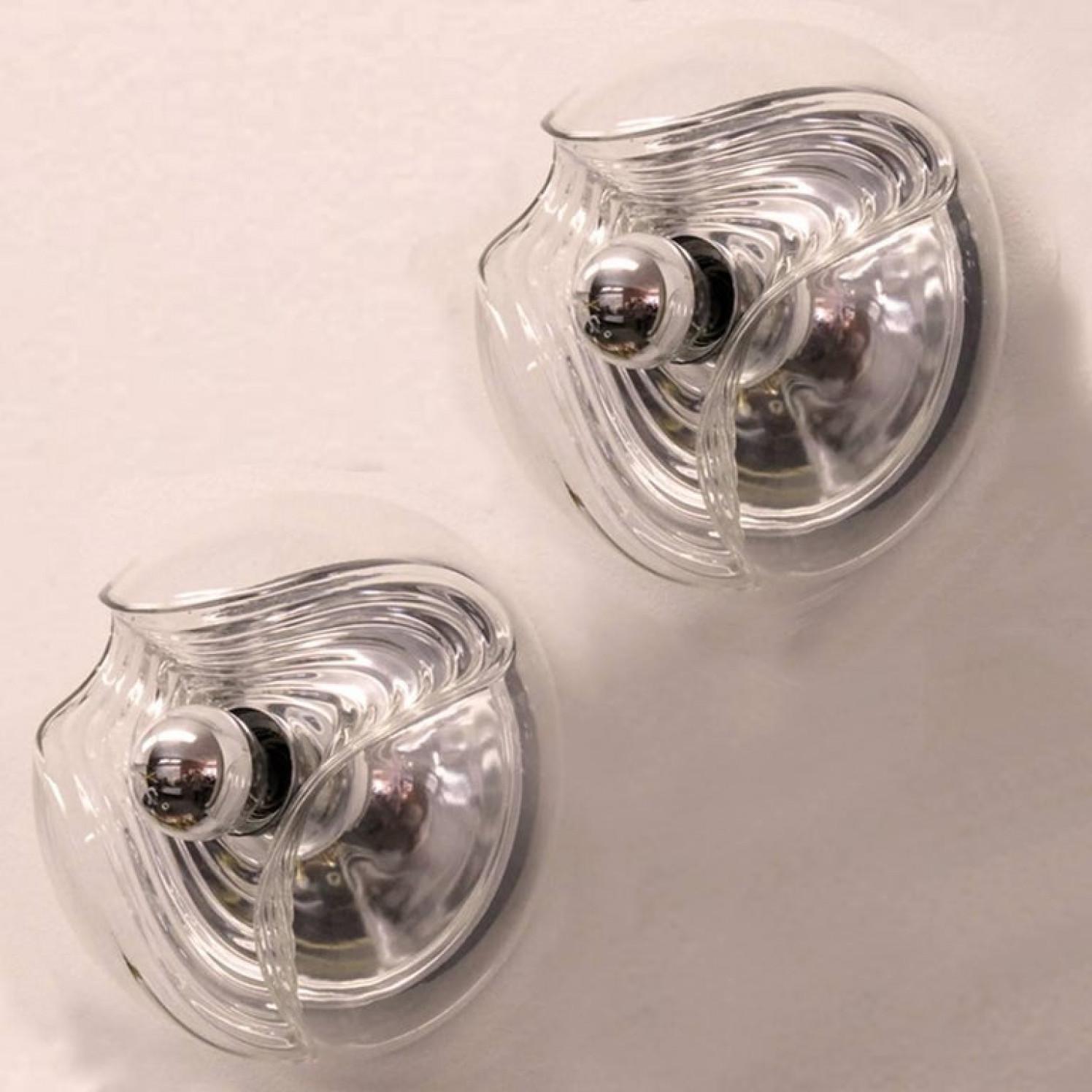 Pair of  Koch & Lowy Clear Glass Wall Lights by Peill Putzler, 1970 For Sale 3