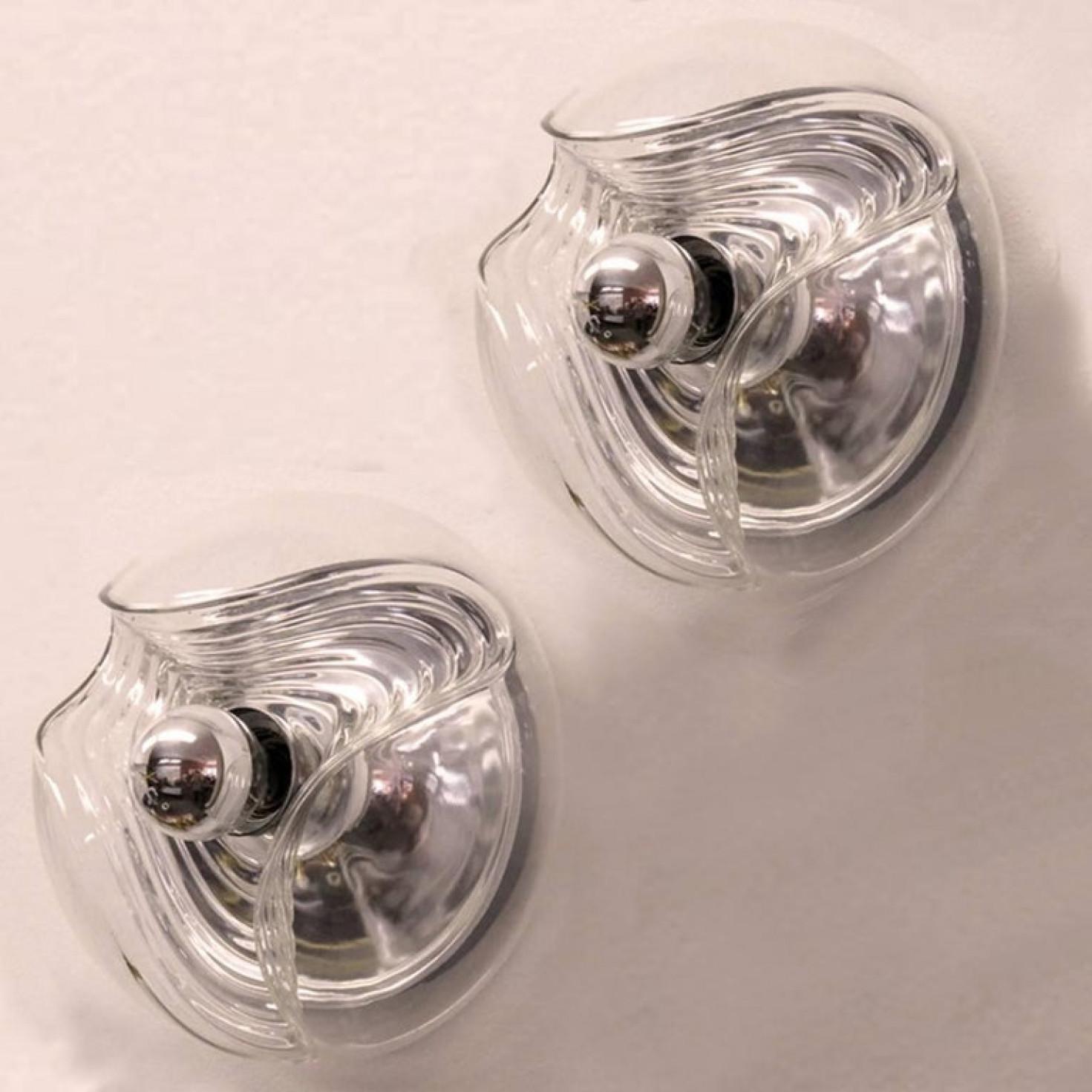 Pair of  Koch & Lowy Clear Glass Wall Lights by Peill Putzler, 1970 For Sale 4