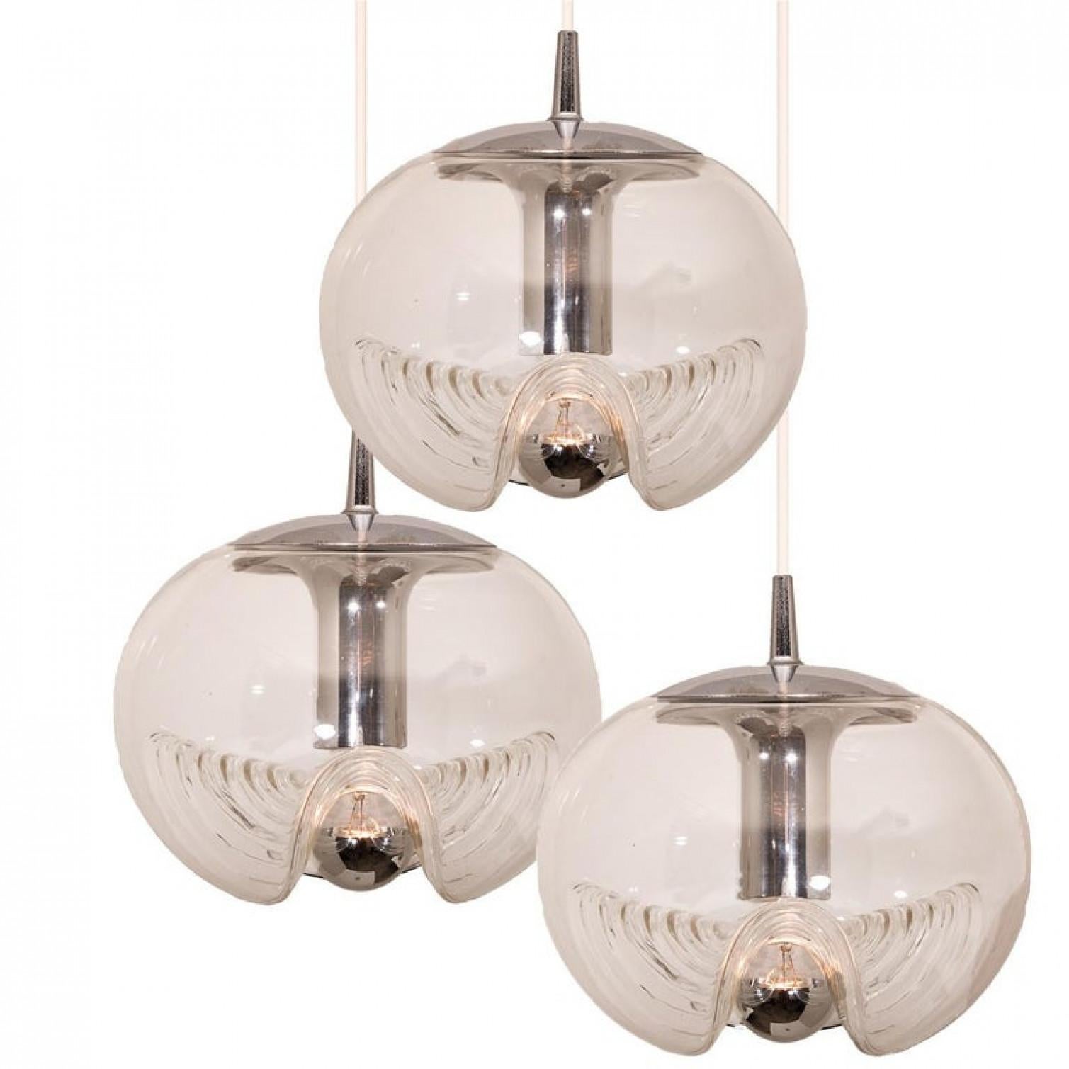 Pair of  Koch & Lowy Clear Glass Wall Lights by Peill Putzler, 1970 For Sale 4