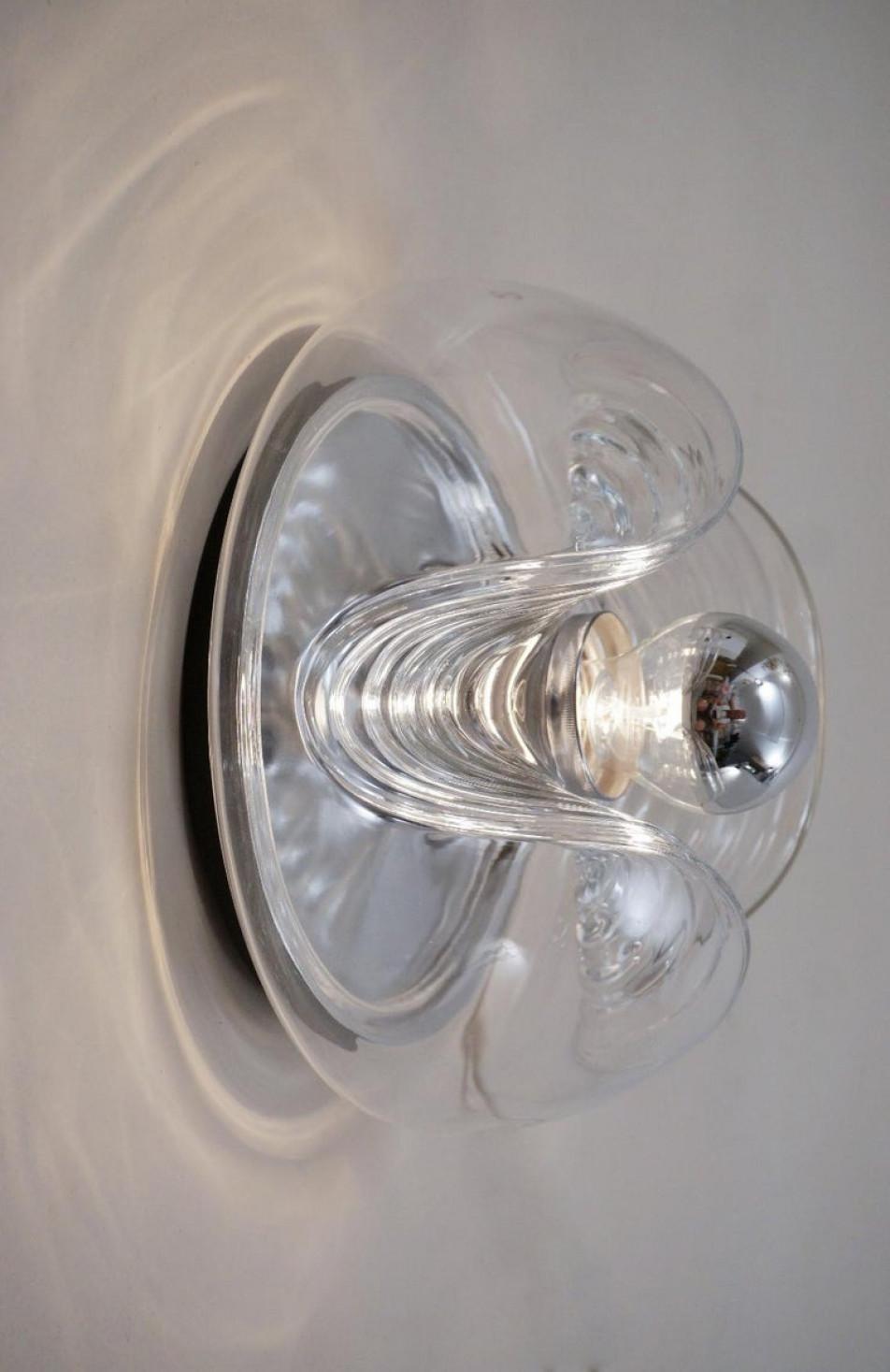 Pair of  Koch & Lowy Clear Glass Wall Lights by Peill Putzler, 1970 For Sale 5