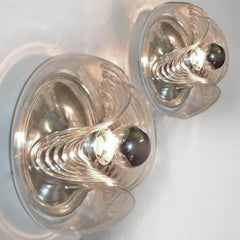 Pair of Koch & Lowy Clear Glass Wall Lights by Peill Putzler, 1970