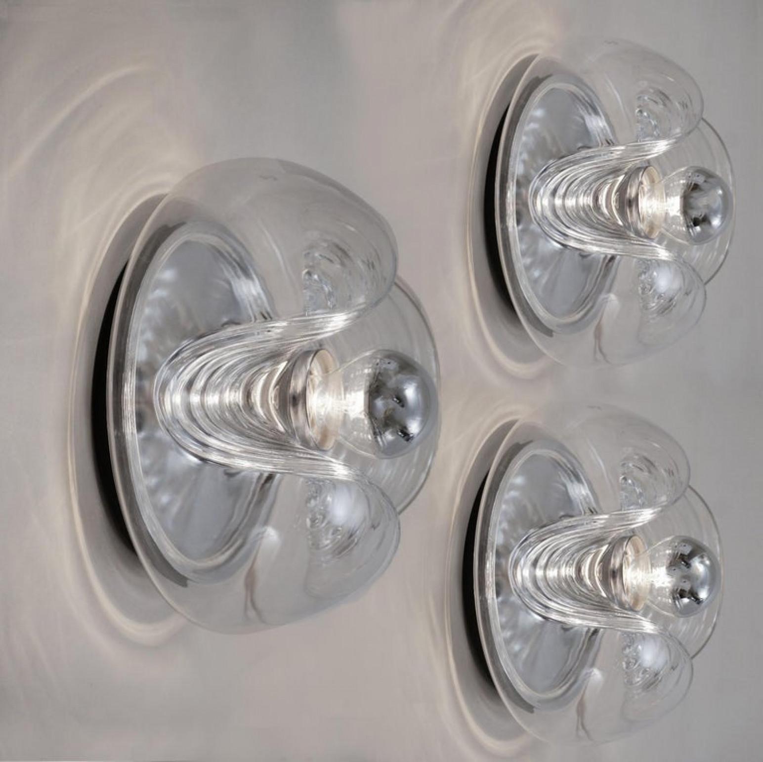 Metal Pair of  Koch & Lowy Clear Glass Wall Lights by Peill Putzler, 1970 For Sale