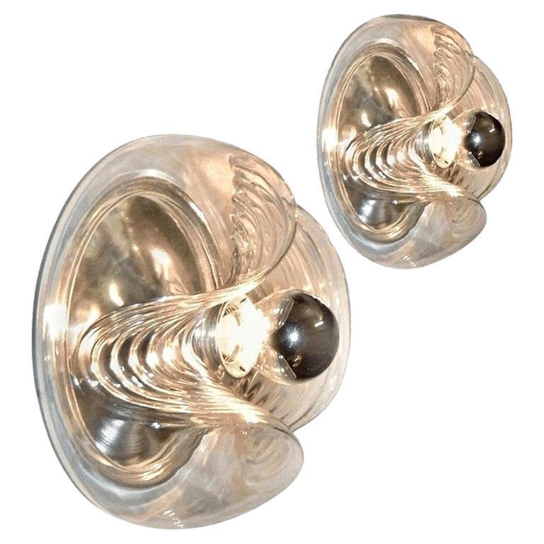 Pair of  Koch & Lowy Clear Glass Wall Lights by Peill Putzler, 1970