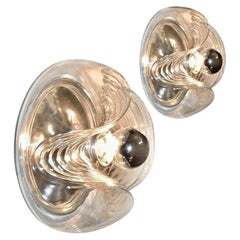 Pair of  Koch & Lowy Clear Glass Wall Lights by Peill Putzler, 1970