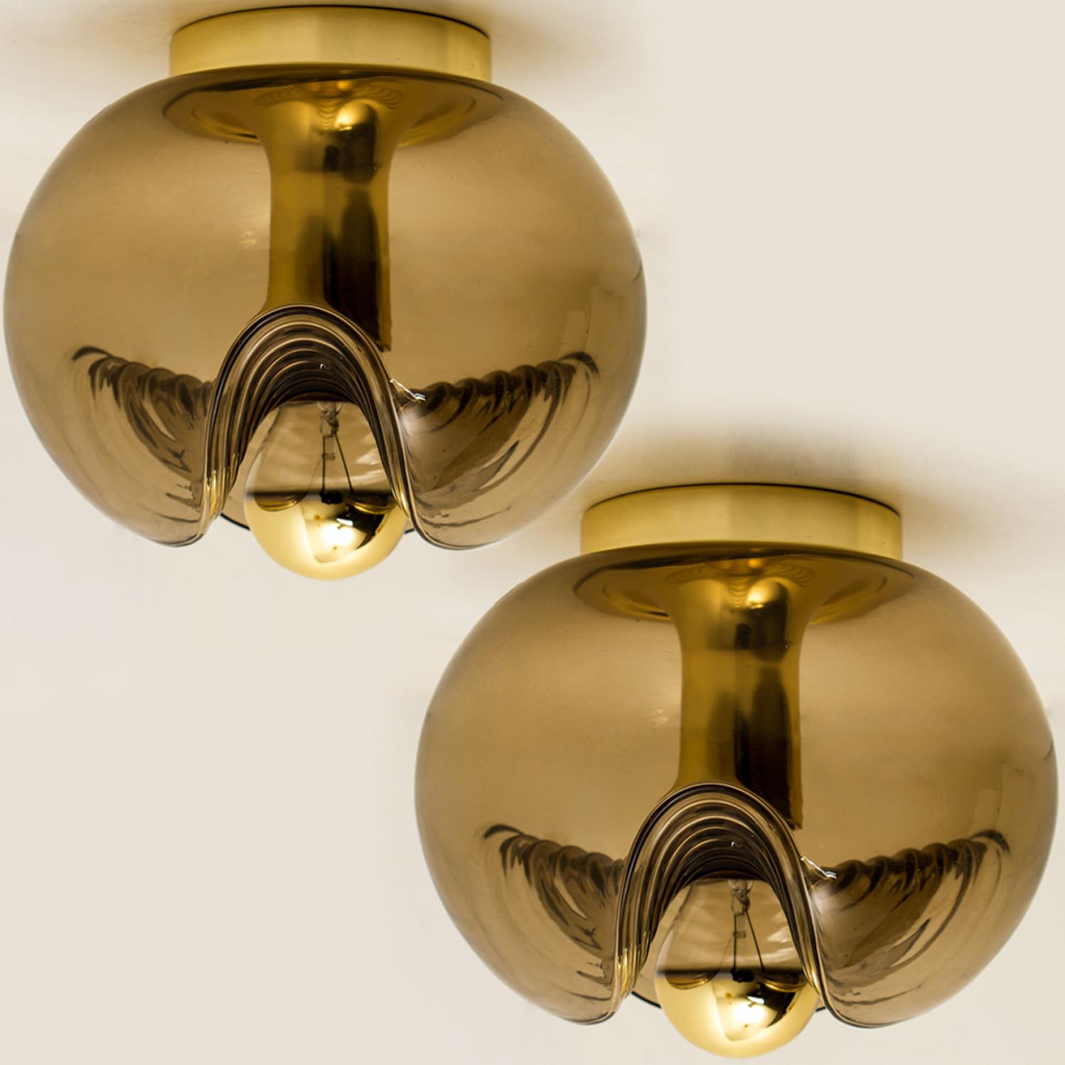 Space Age Pair of Koch & Lowy Smoked Glass Wall or Flush Lights by Peill Putzler, 1970