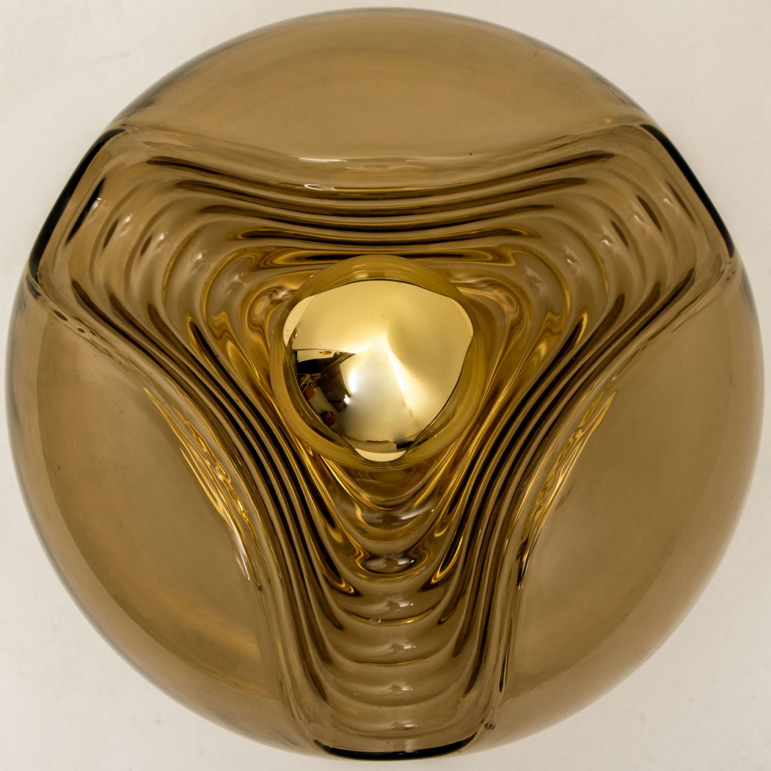 German Pair of Koch & Lowy Smoked Glass Wall or Flush Lights by Peill Putzler, 1970