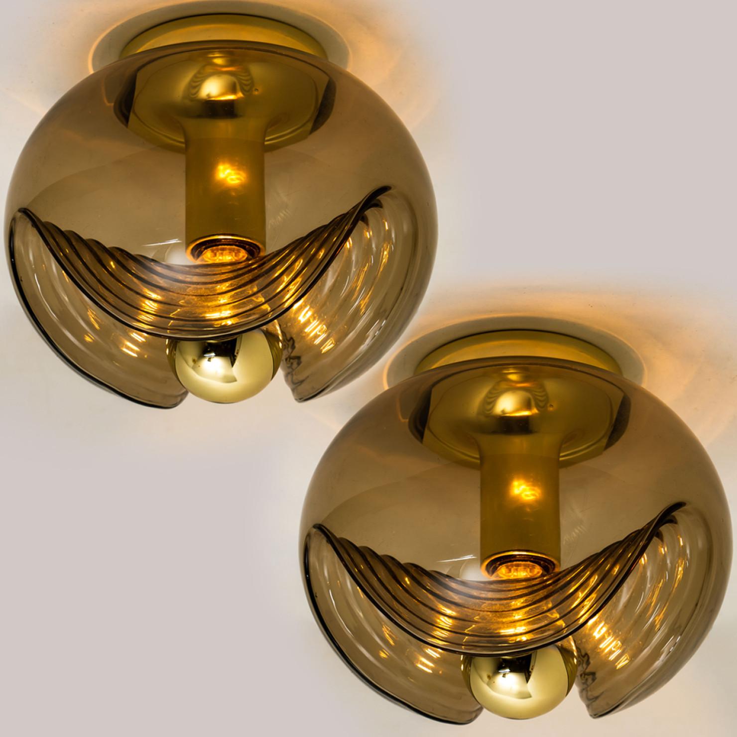 Other Pair of Koch & Lowy Smoked Glass Wall or Flush Lights by Peill Putzler, 1970