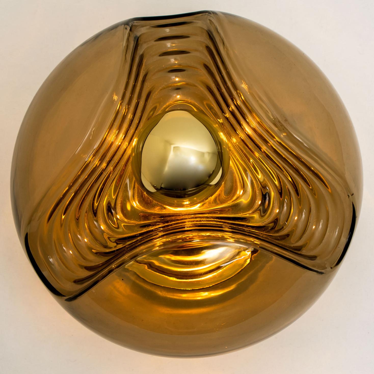 Pair of Koch & Lowy Smoked Glass Wall or Flush Lights by Peill Putzler, 1970 1