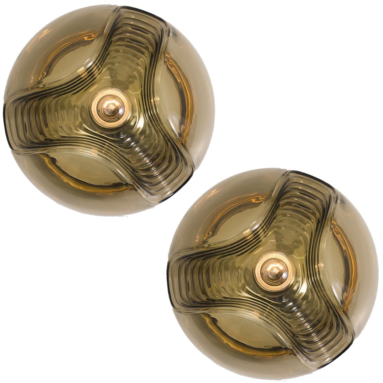 Pair of Koch & Lowy Smoked Glass Wall Sconces/Lights by Peill Putzler, 1970 6
