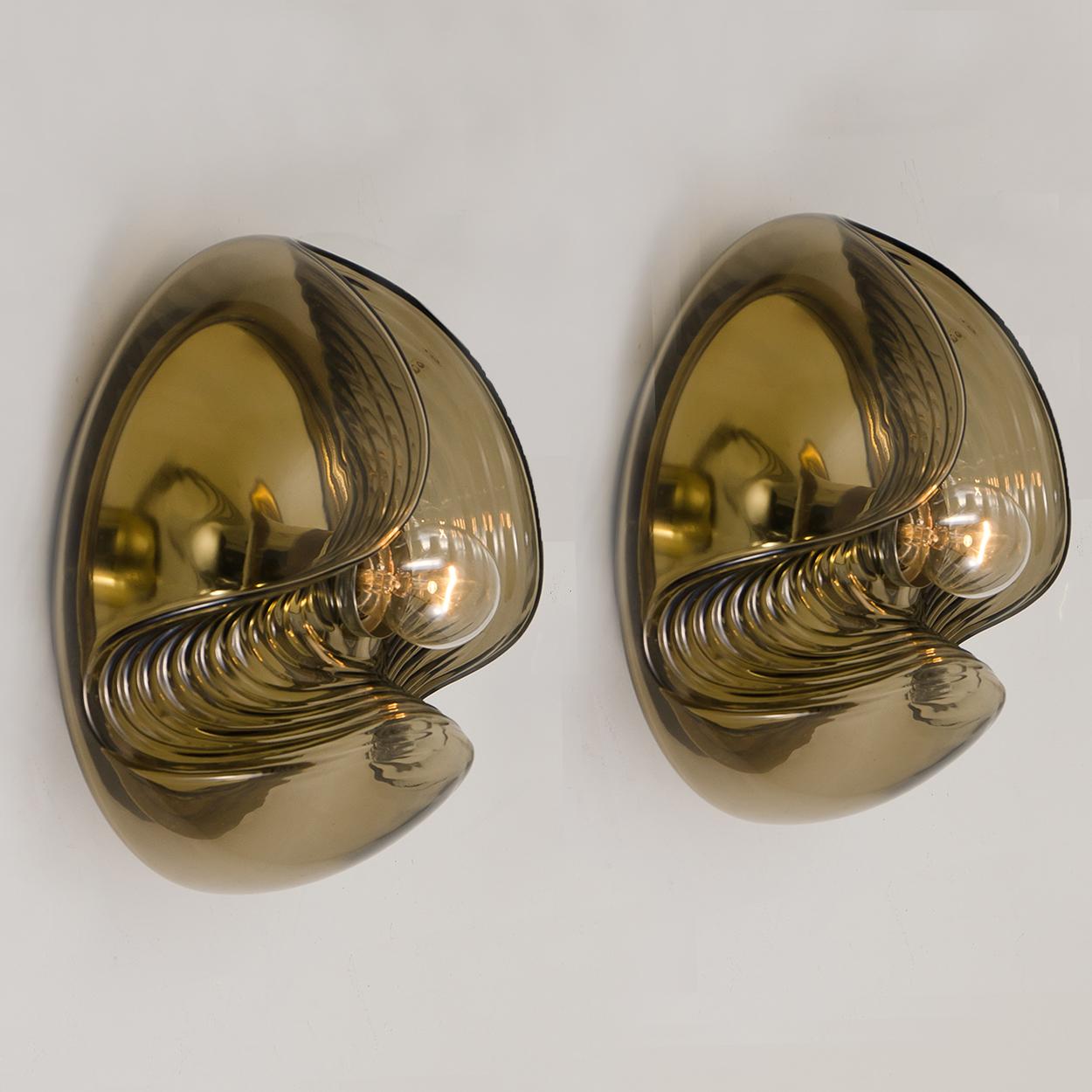 Pair of Koch & Lowy Smoked Glass Wall Sconces/Lights by Peill Putzler, 1970 7