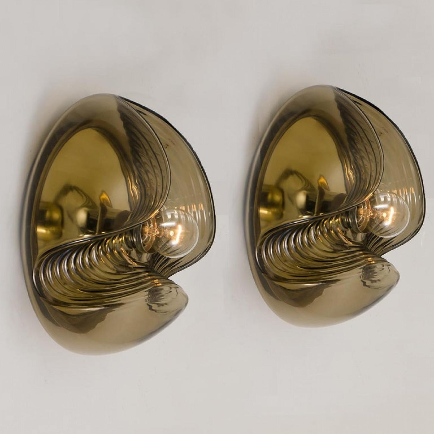 Pair of Koch & Lowy Smoked Glass Wall Sconces/Lights by Peill Putzler, 1970 For Sale 7