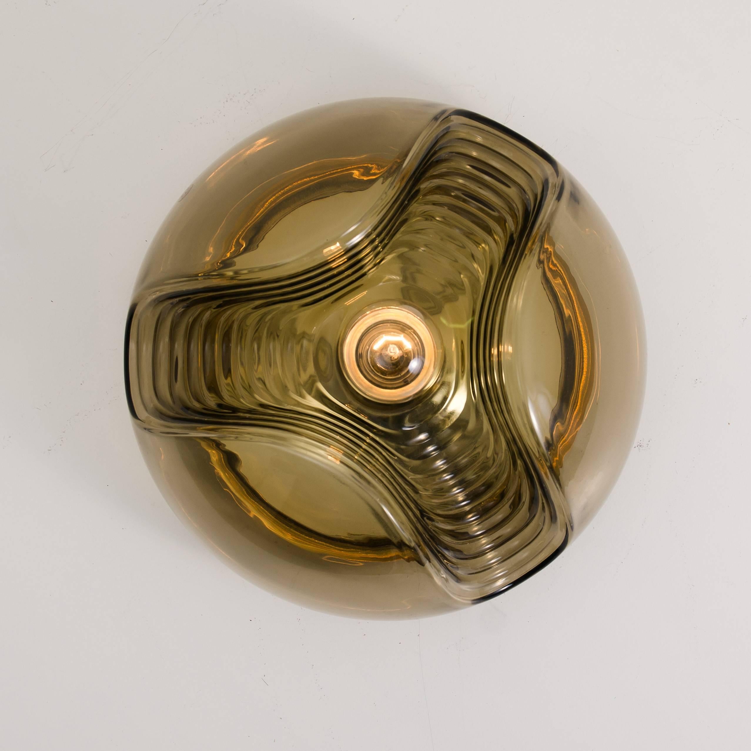 Pair of Koch & Lowy Smoked Glass Wall Sconces/Lights by Peill Putzler, 1970 In Excellent Condition In Rijssen, NL