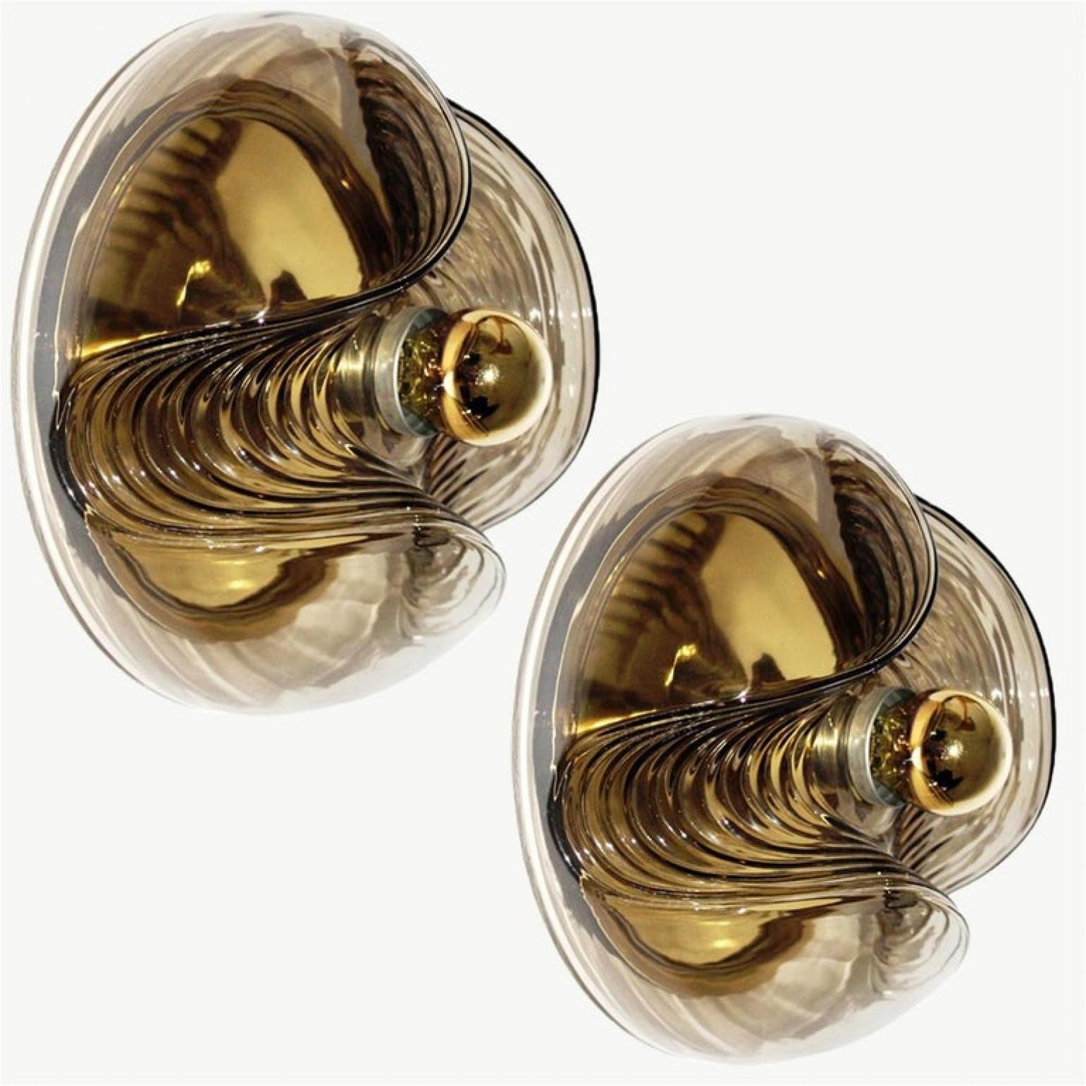 Pair of Koch & Lowy Smoked Glass Wall Sconces/Lights by Peill Putzler, 1970 For Sale 1