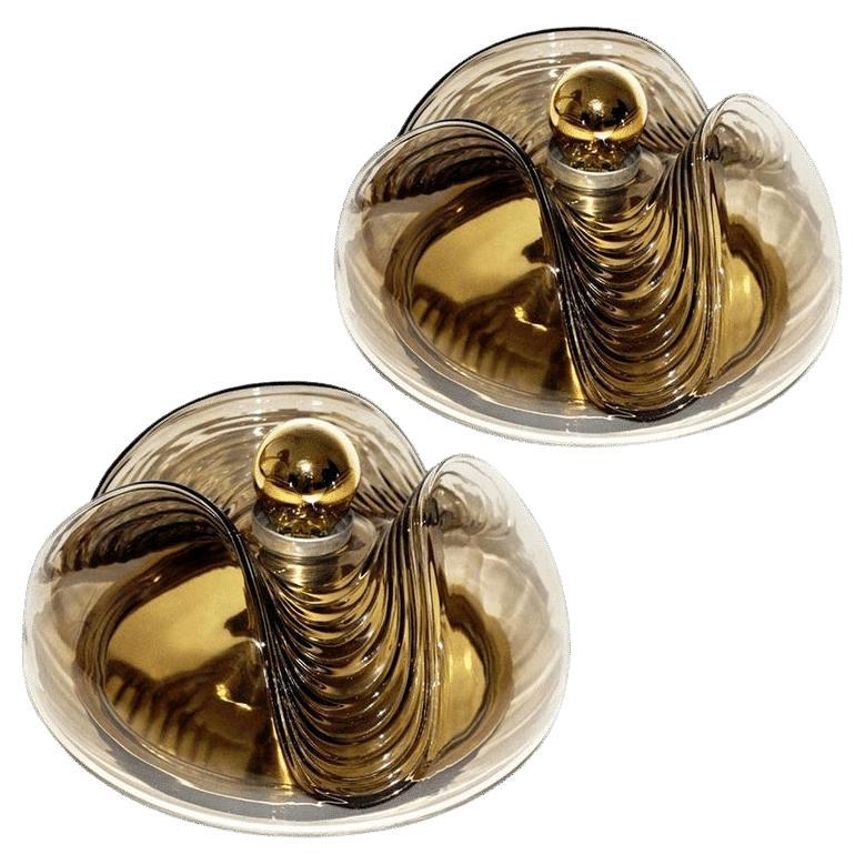 Pair of Koch & Lowy Smoked Glass Wall Sconces/Lights by Peill Putzler, 1970