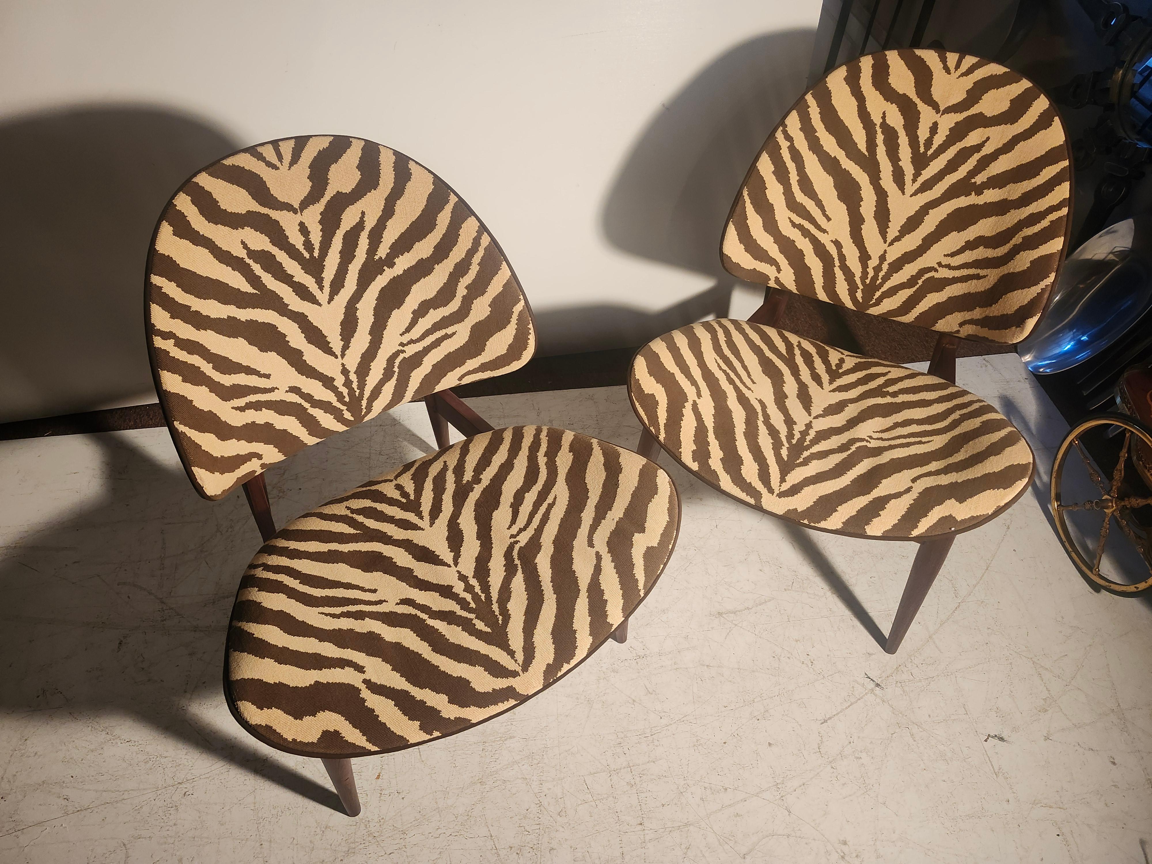 Pair of Kodawood Bentwood Lounge Chairs with an Animal Print Fabric C1960 For Sale 3