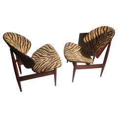 Pair of Kodawood Bentwood Lounge Chairs with an Animal Print Fabric C1960