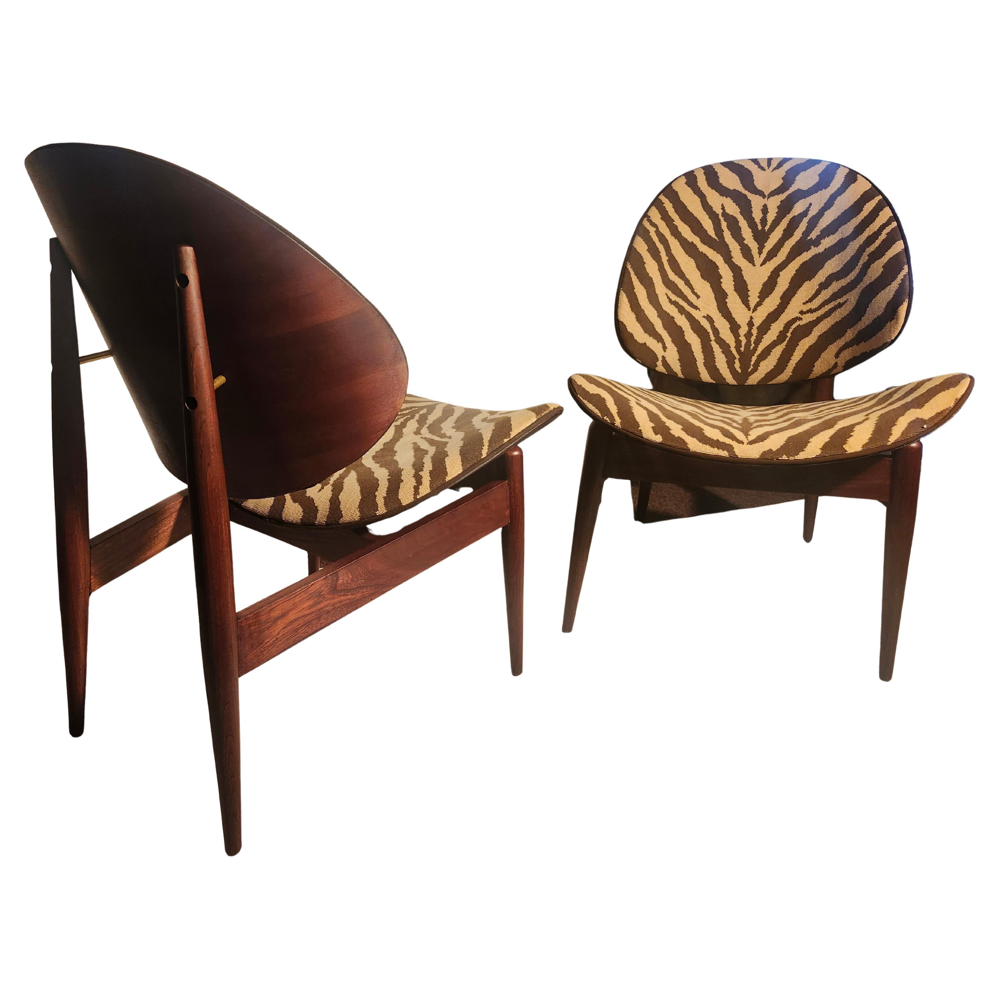 Mid-Century Modern Pair of Kodawood Bentwood Lounge Chairs with an Animal Print Fabric C1960 For Sale