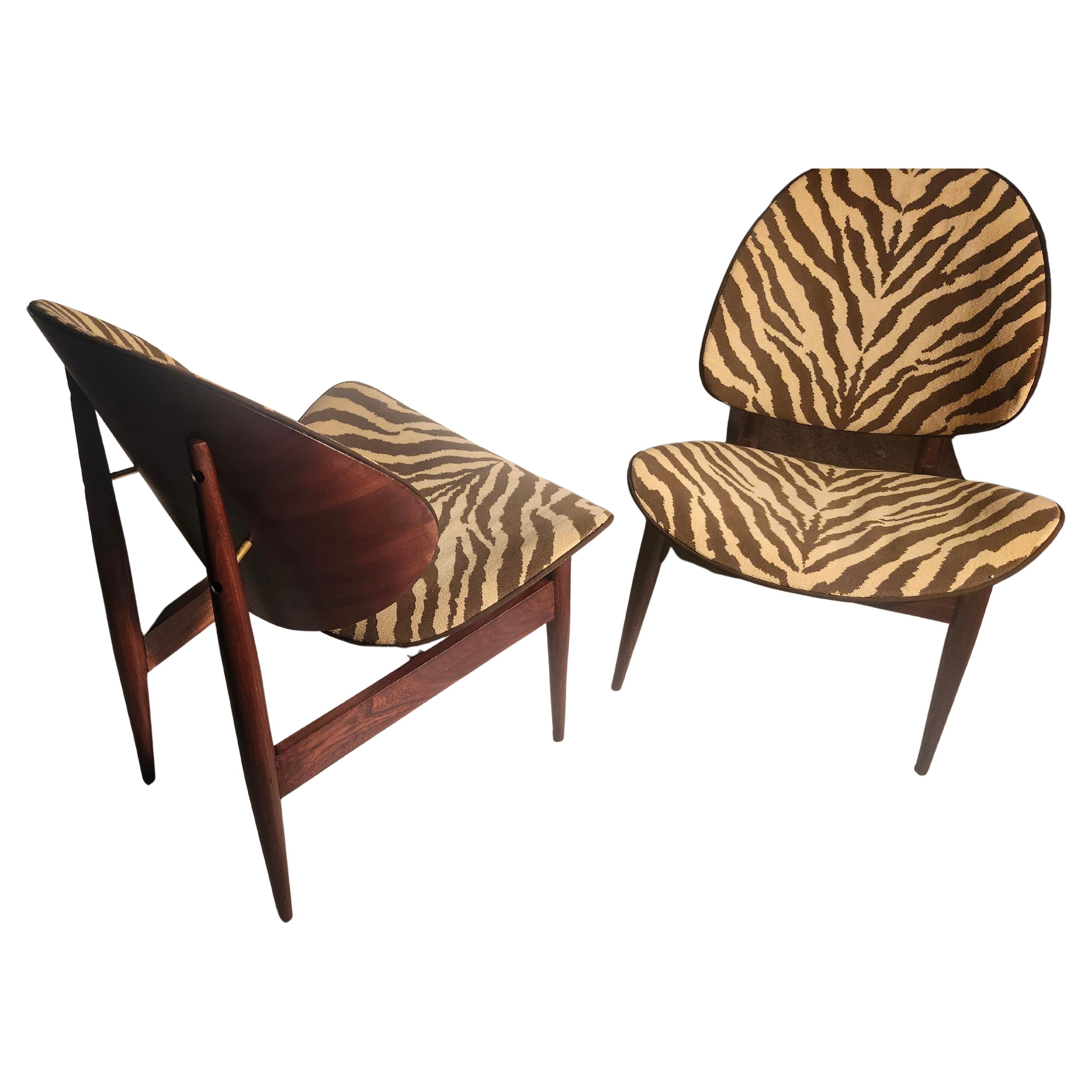 American Pair of Kodawood Bentwood Lounge Chairs with an Animal Print Fabric C1960 For Sale