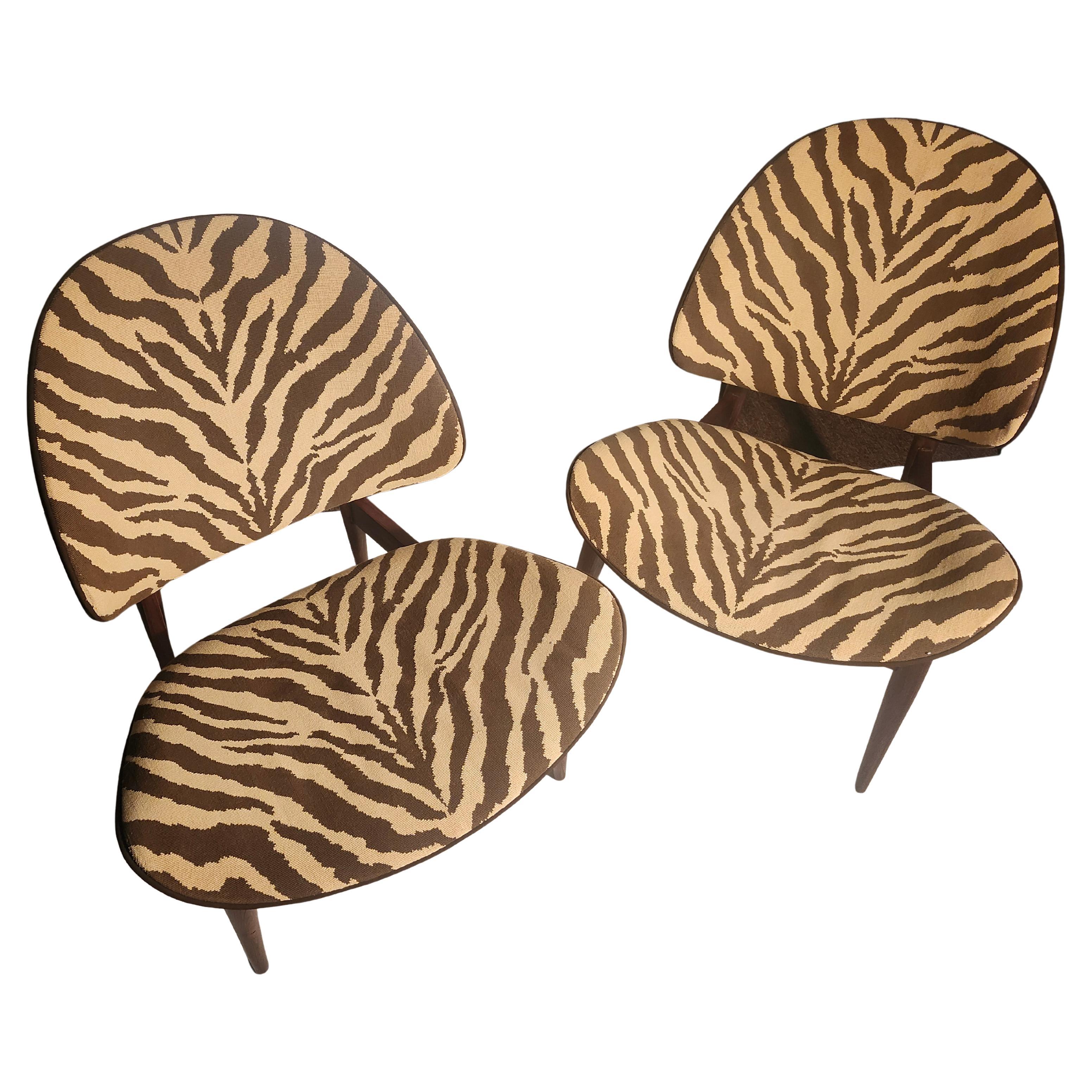 Hand-Crafted Pair of Kodawood Bentwood Lounge Chairs with an Animal Print Fabric C1960 For Sale
