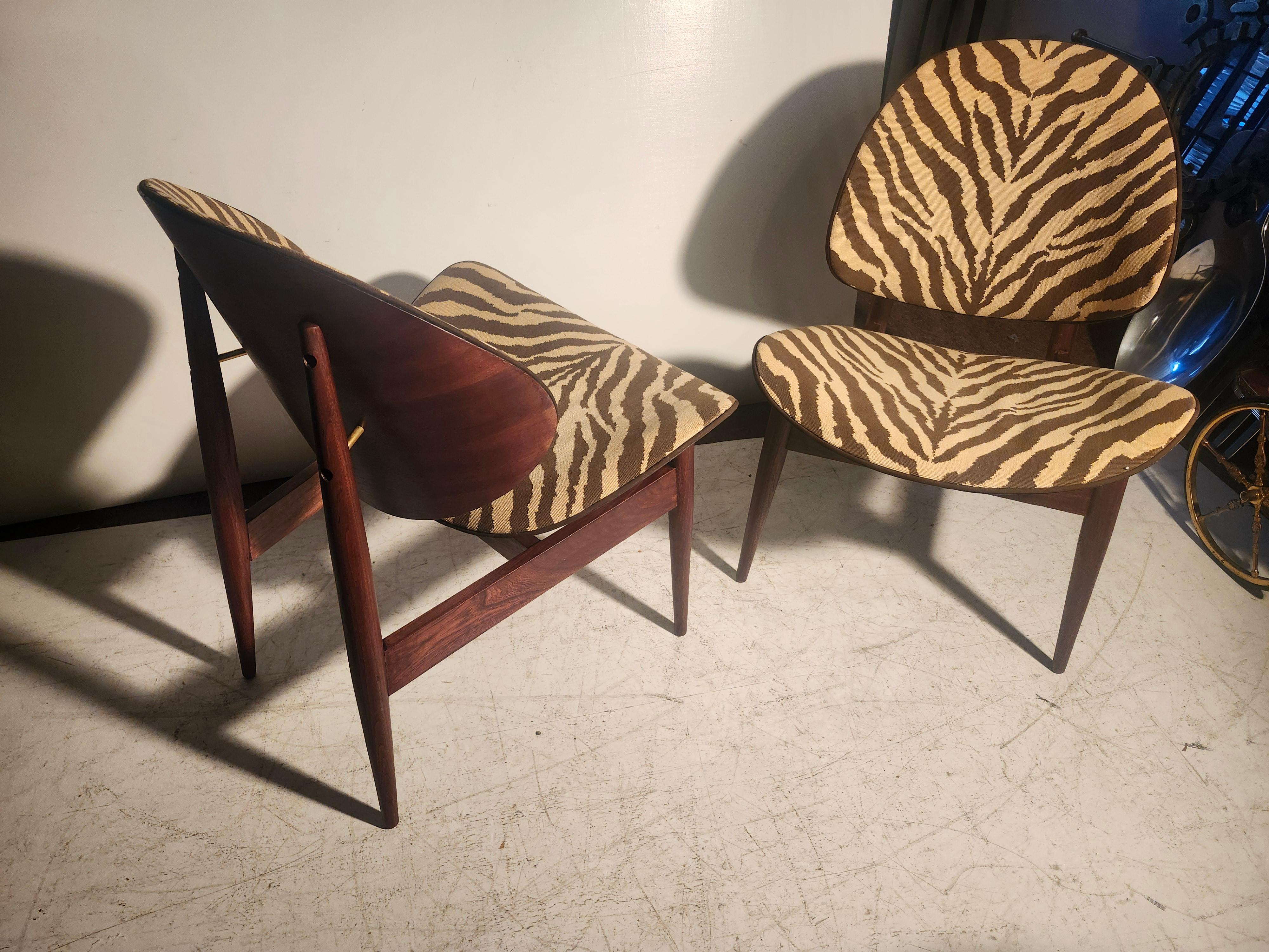 Brass Pair of Kodawood Bentwood Lounge Chairs with an Animal Print Fabric C1960 For Sale