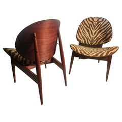 Pair of Kodawood Bentwood Longe Chairs with a Animal Print Fabric C1960