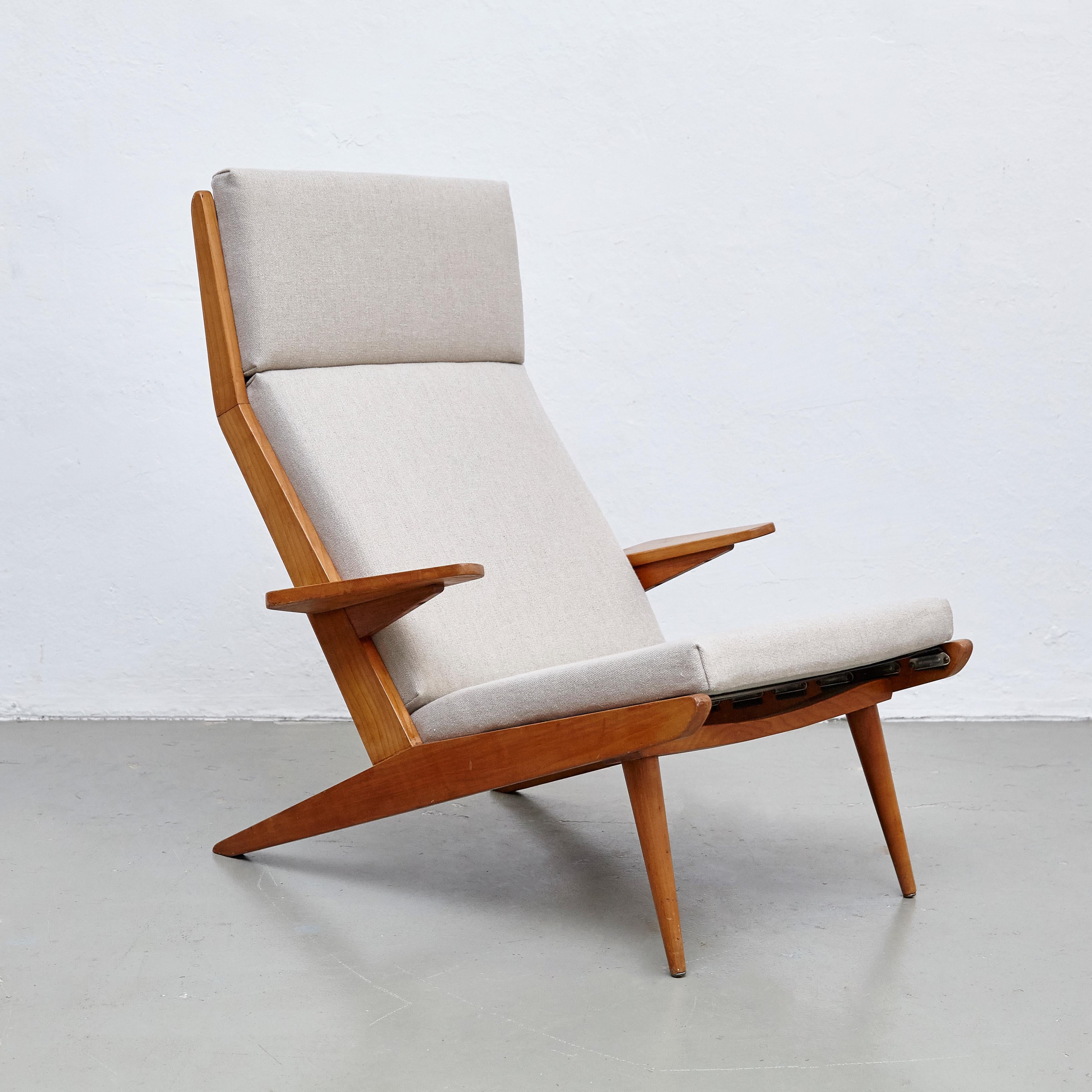 Dutch Pair of Koene Oberman, Mid Century Modern, Wood High Back Lounge Chair, 1960