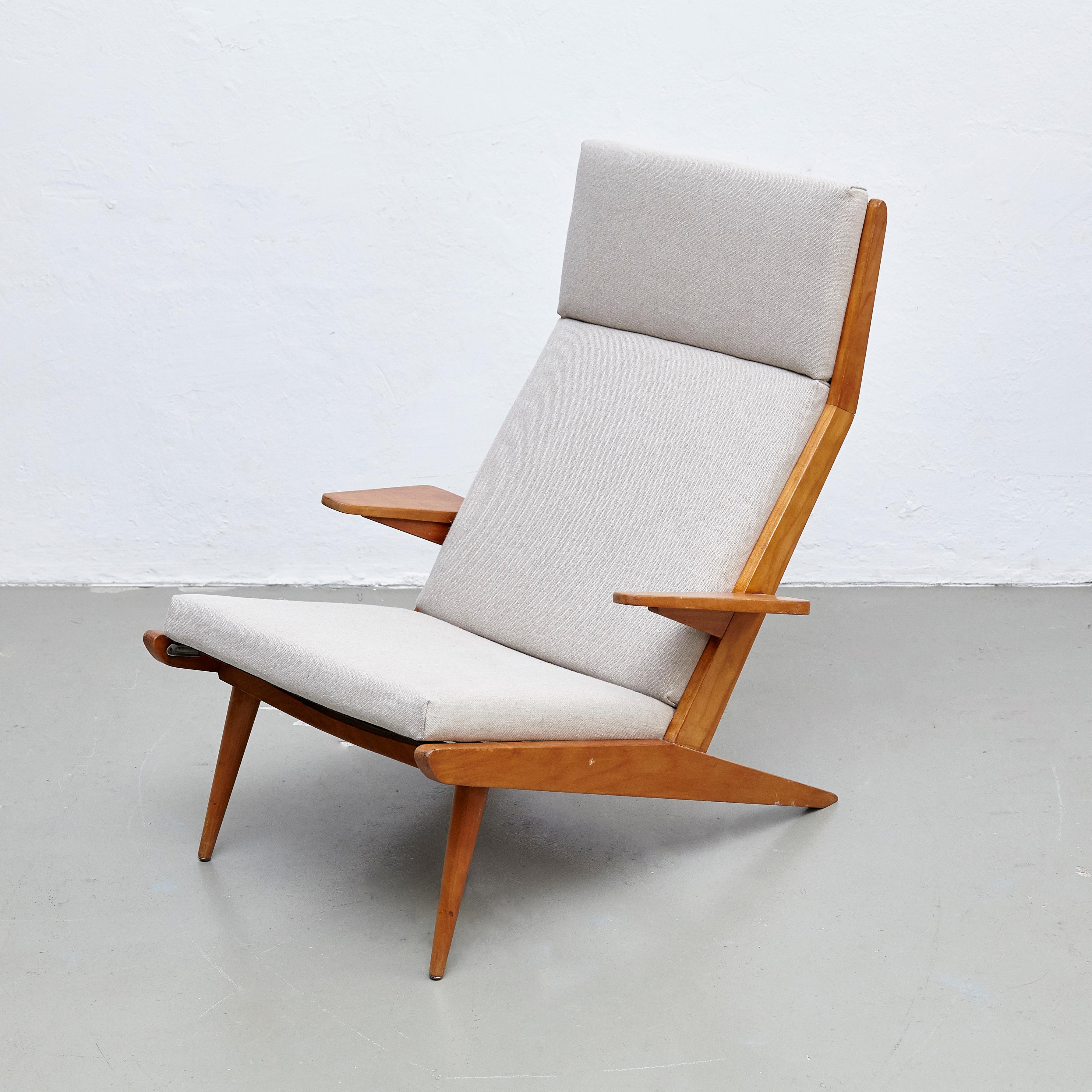 Dutch Pair of Koene Oberman, Mid-Century Modern, Wood High Back Lounge Chair, 1960