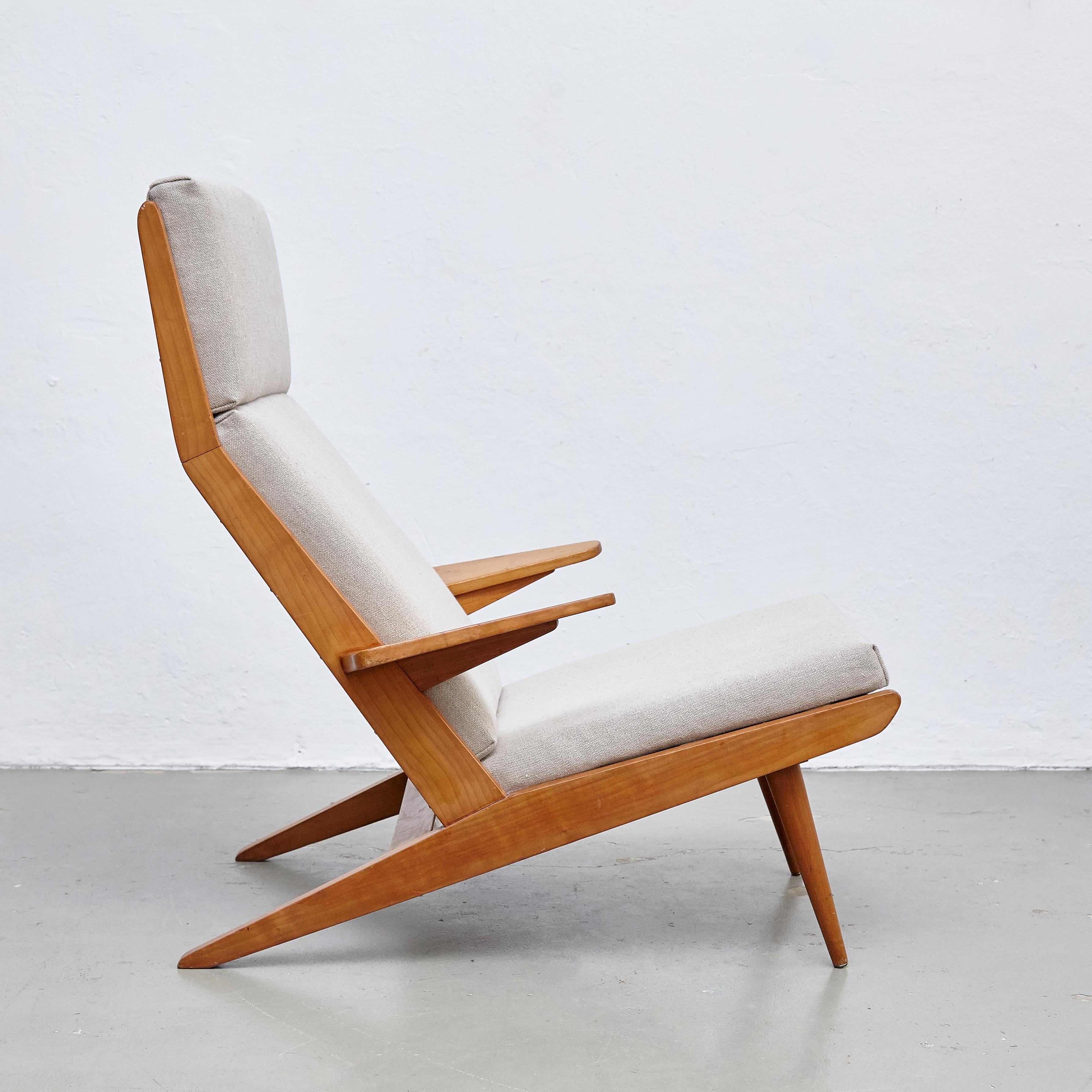 Upholstery Pair of Koene Oberman, Mid-Century Modern, Wood High Back Lounge Chair, 1960