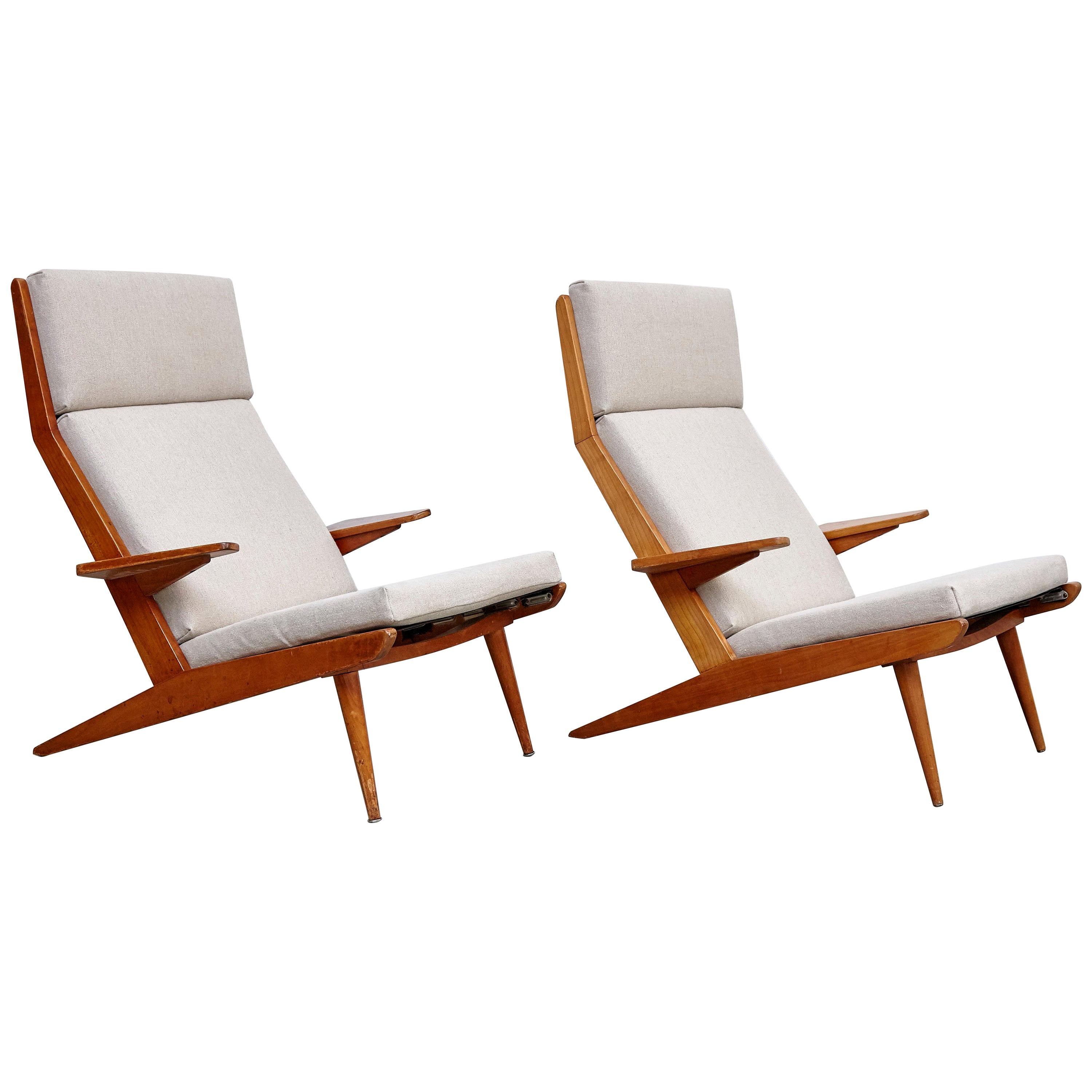 Pair of Koene Oberman, MidCentury Modern, Wood High Back Lounge Chair