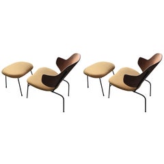 Pair of Kofod Larsen Lounge "Penguin" Chairs with Ottomans