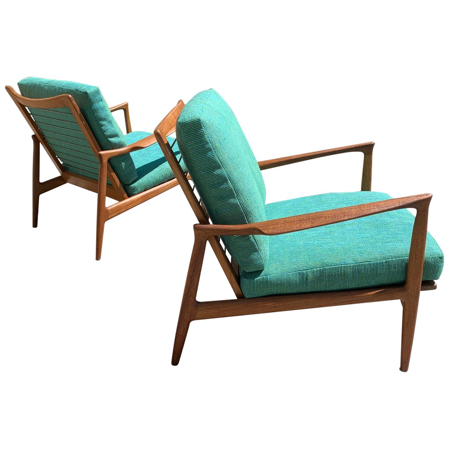 Pair of Kofod Larsen Teak Lounge Chairs Imported by Selig