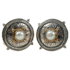 Pair of Konstantino Cultured Pearl Sterling Silver 22 Karat Gold Earrings