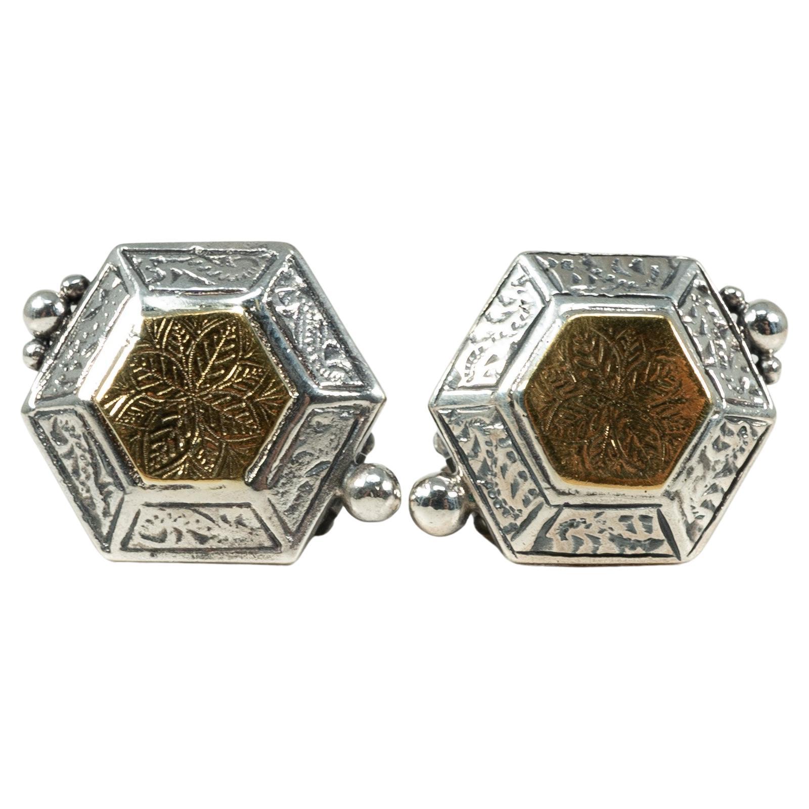 Pair of Konstantino Sterling Silver 22 Karat Yellow Gold Earrings For Sale