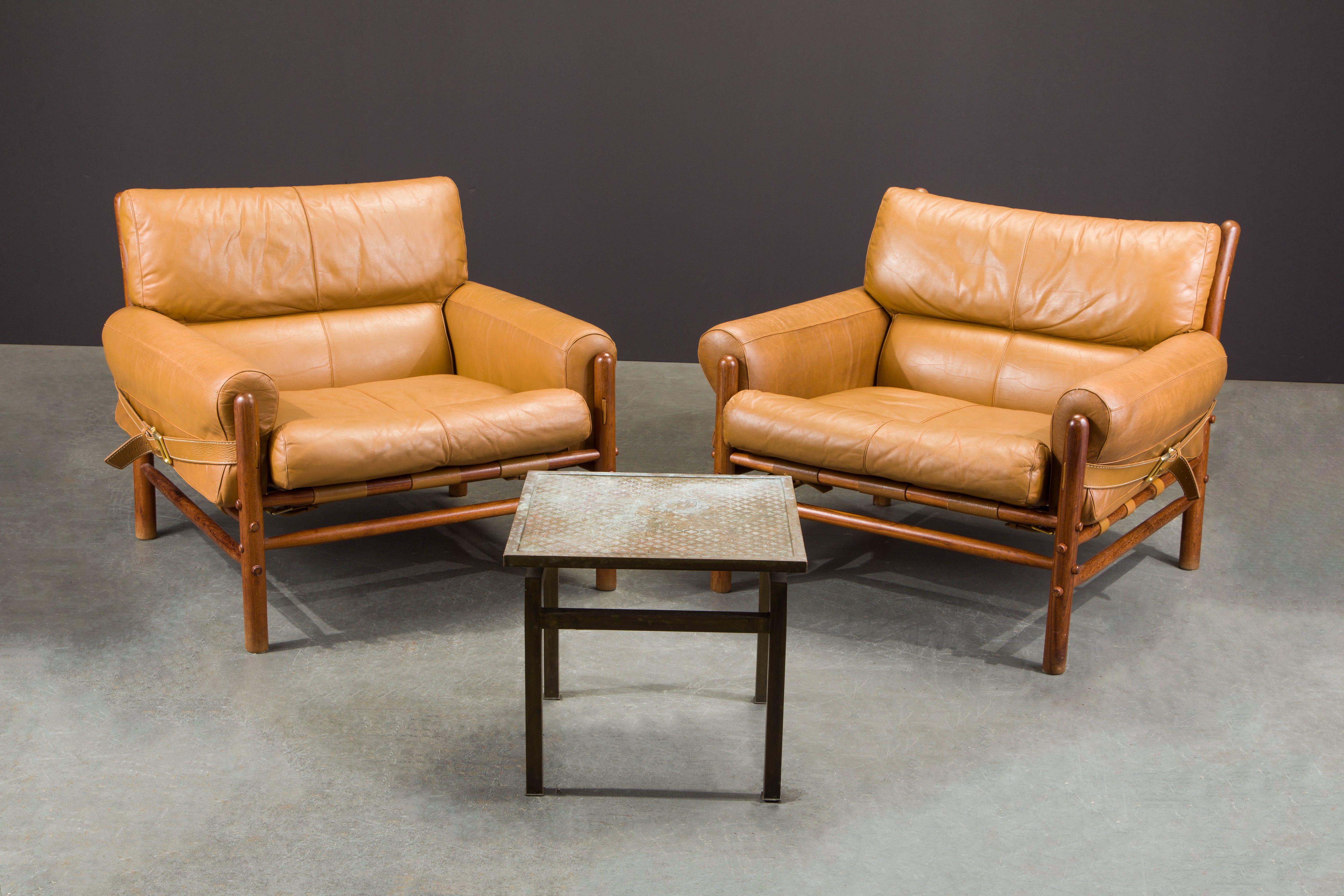 Scandinavian Modern Pair of 'Kontiki' Leather Lounge Chairs by Arne Norell, 1970s, Signed