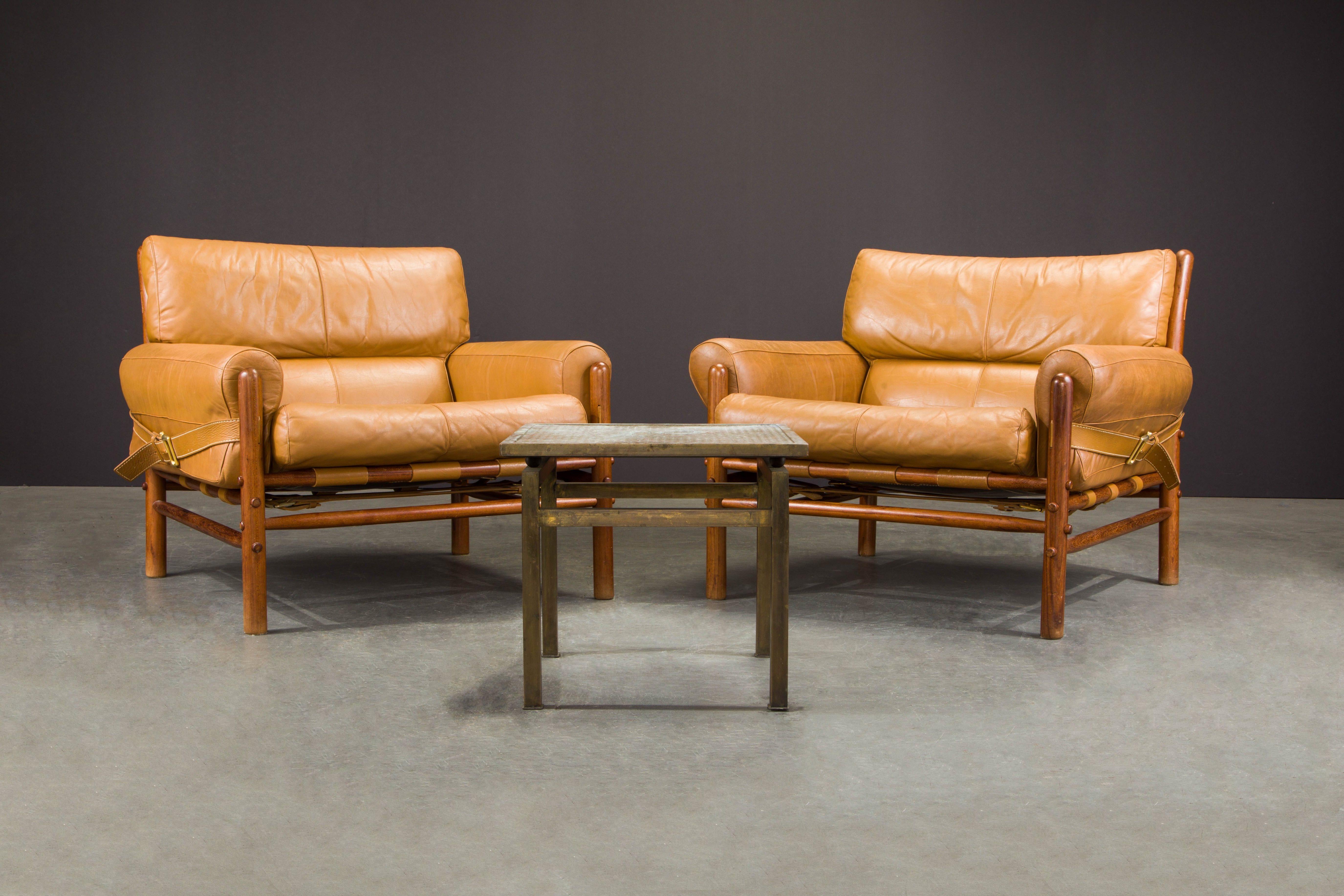 Colombian Pair of 'Kontiki' Leather Lounge Chairs by Arne Norell, 1970s, Signed