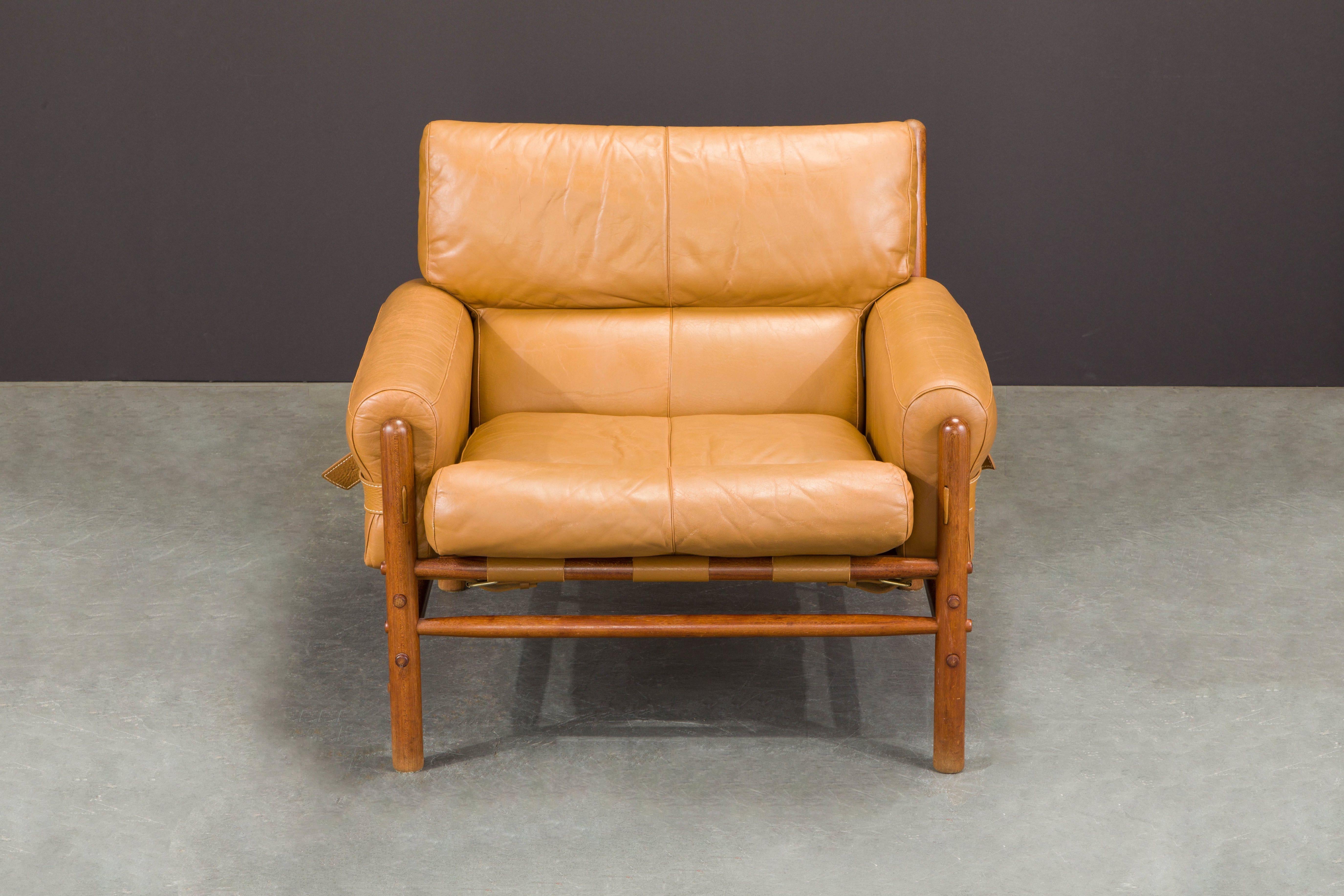 Pair of 'Kontiki' Leather Lounge Chairs by Arne Norell, 1970s, Signed In Good Condition In Los Angeles, CA