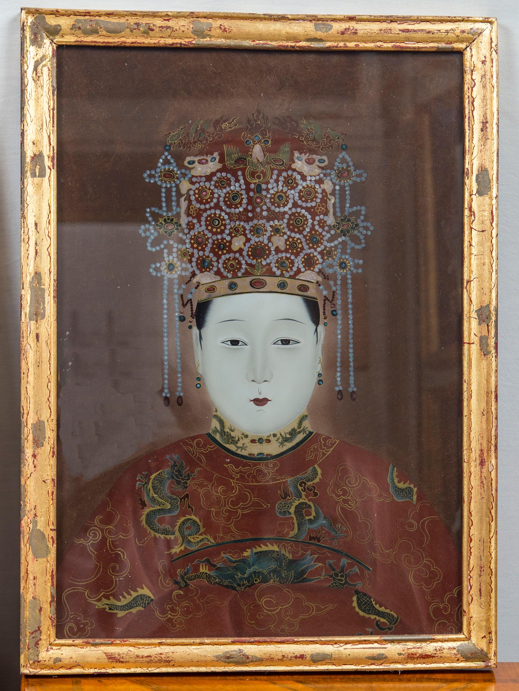 South Korean Pair of Korean Ancestral Eglomise Portraits